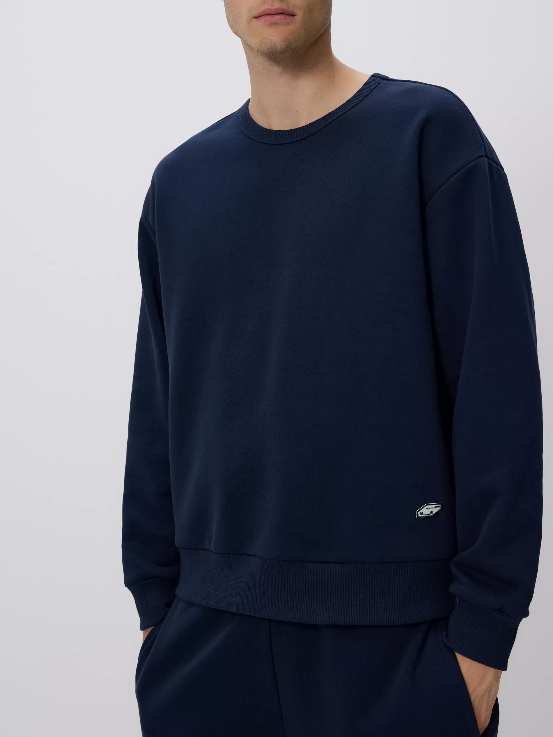 Navy Plain Cotton Rich Sweatshirt, Navy, medium