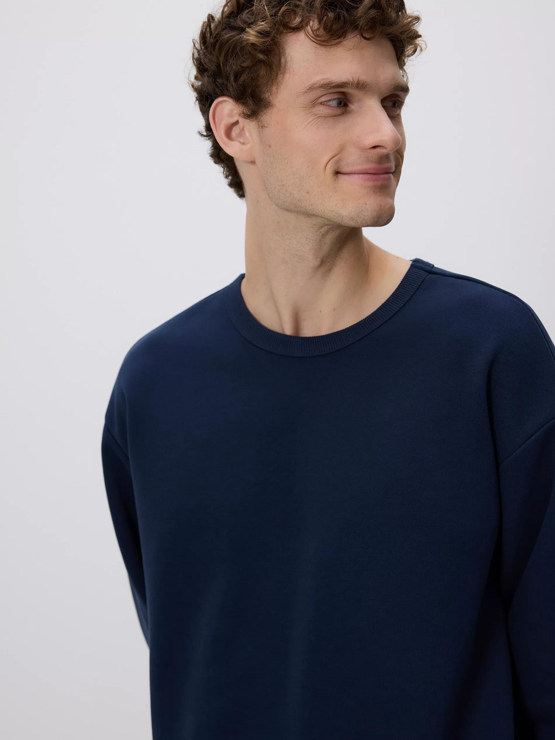 Navy Plain Cotton Rich Sweatshirt, Navy, medium