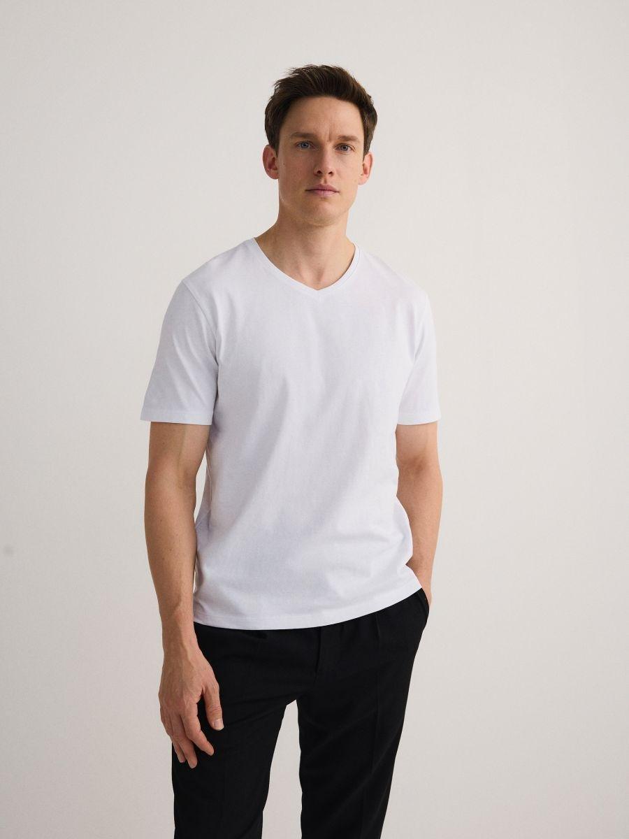 White Slim V-Neck T-Shirt, , medium