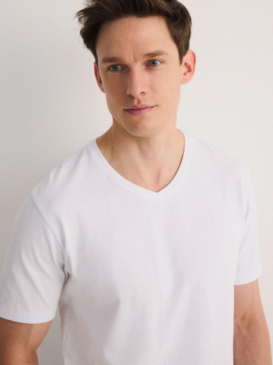 White Slim V-Neck T-Shirt, , large image number 1