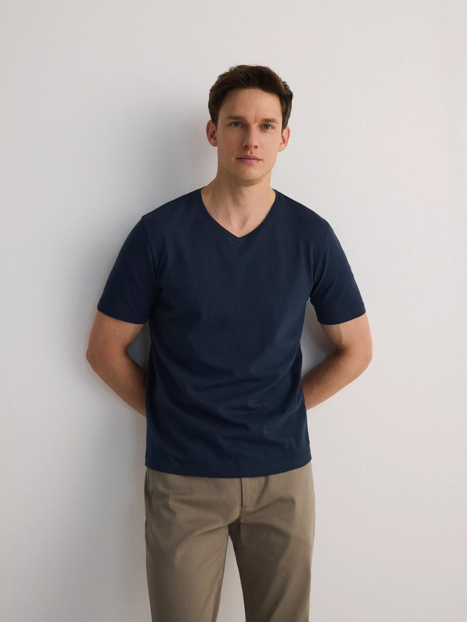 Navy Slim V-Neck T-Shirt, , medium