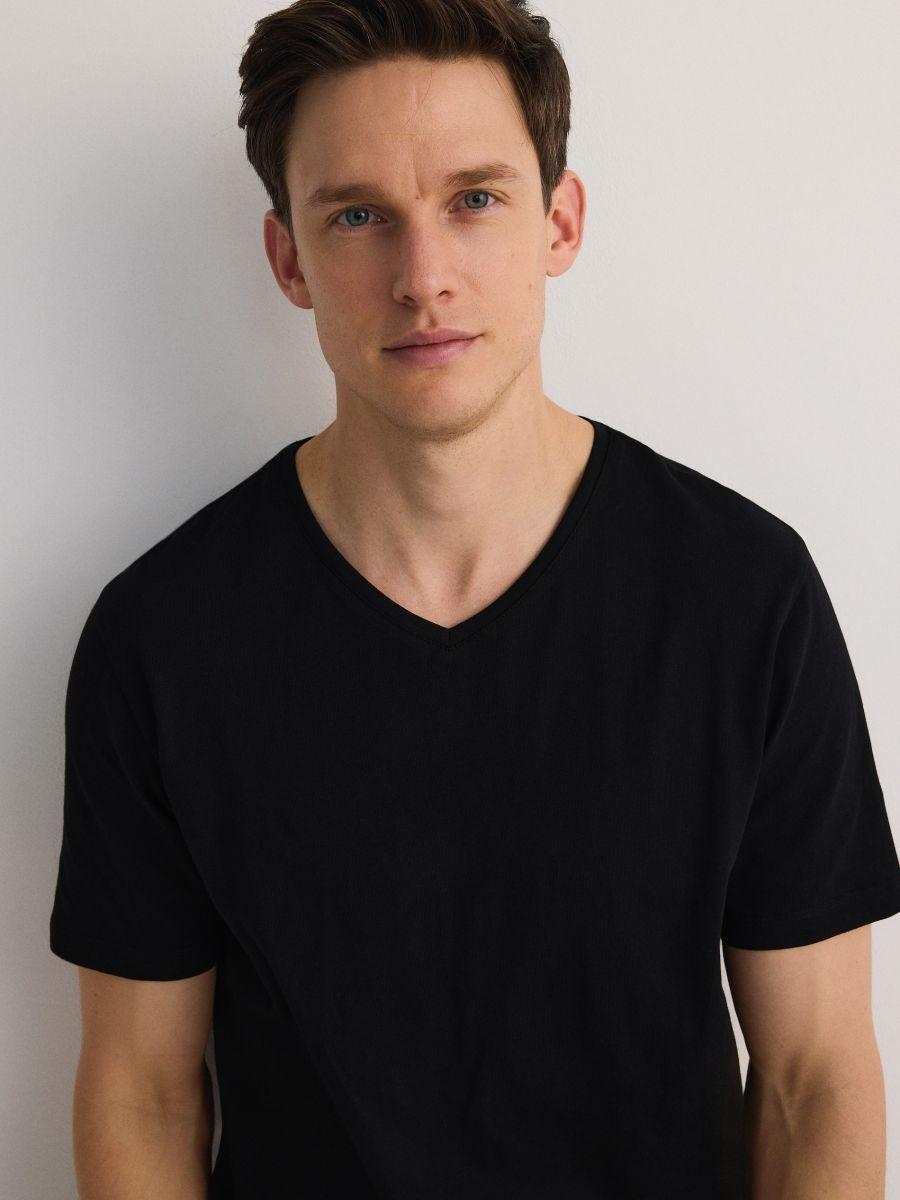 Black Slim V-Neck T-Shirt, , large image number 0