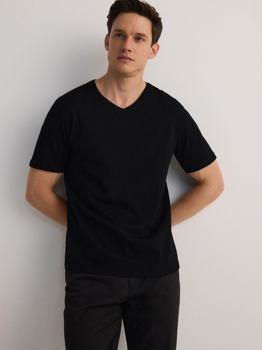 Black Slim V-Neck T-Shirt, , large image number 2