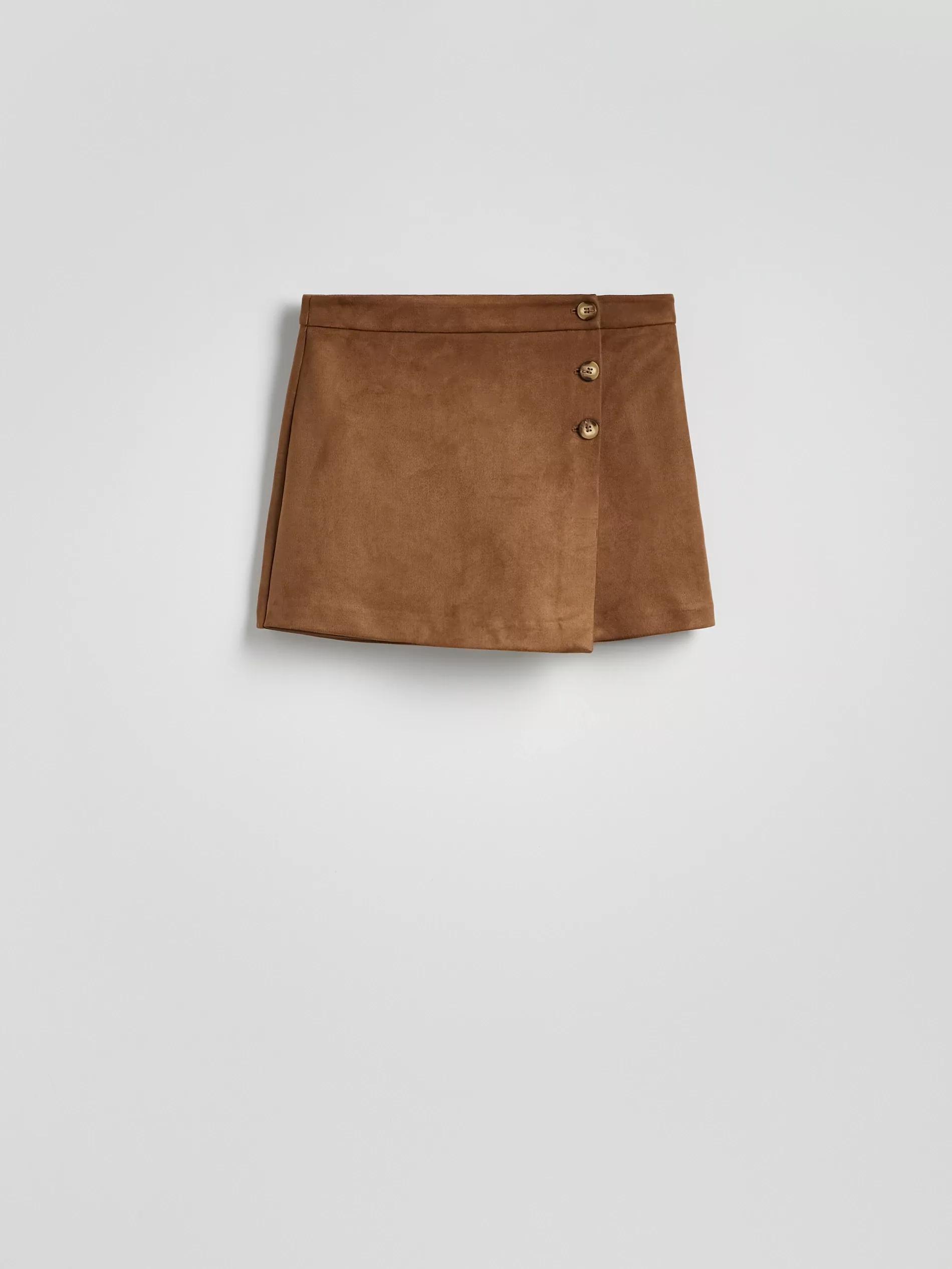 Brown Faux Suede Tennis Skirt, , large image number 0
