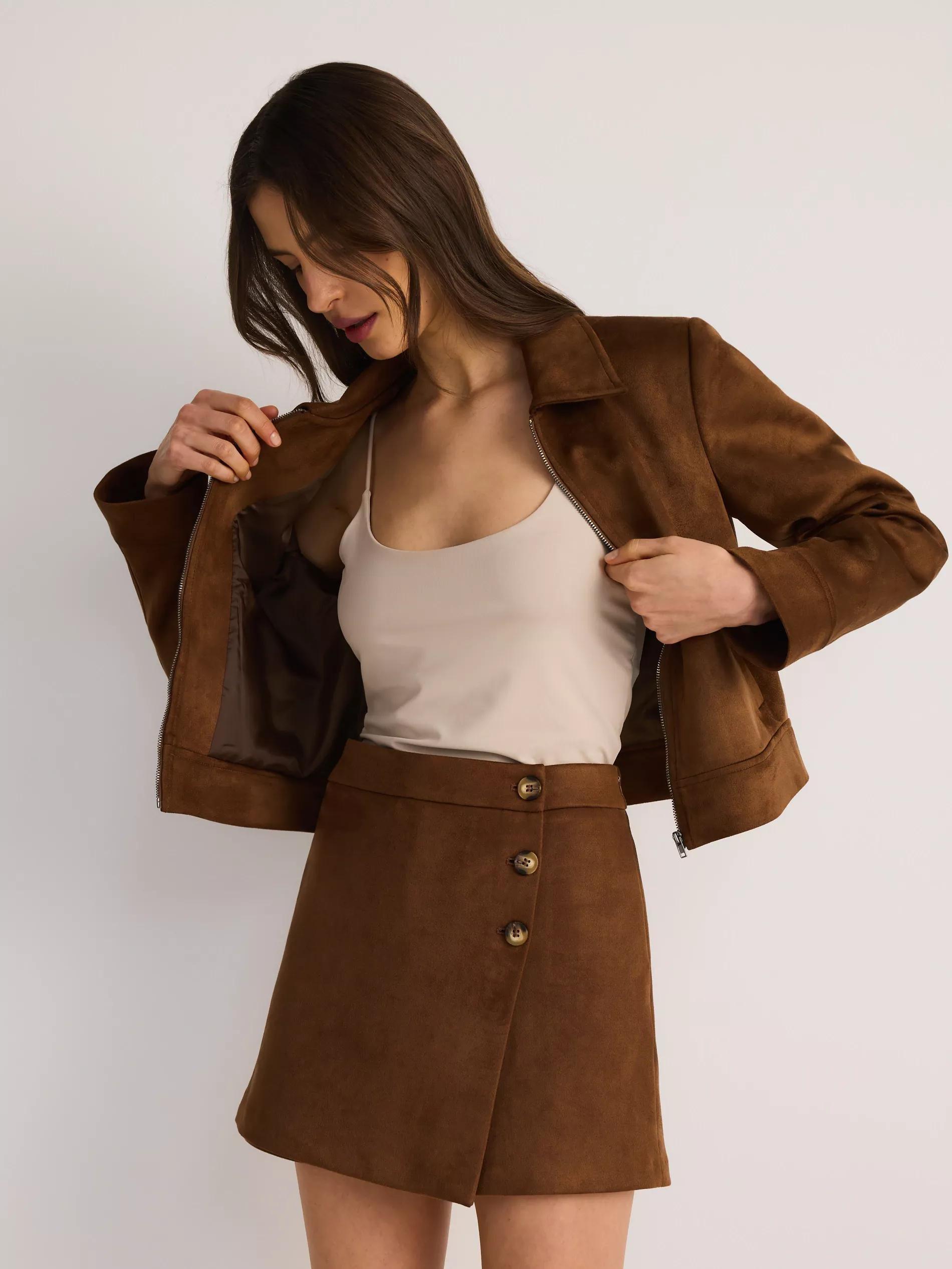 Brown Faux Suede Tennis Skirt, , large image number 2