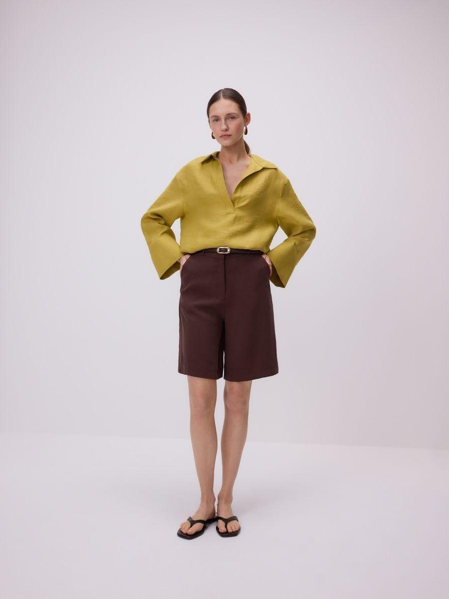 Brown Bermuda Shorts With Belt, , medium