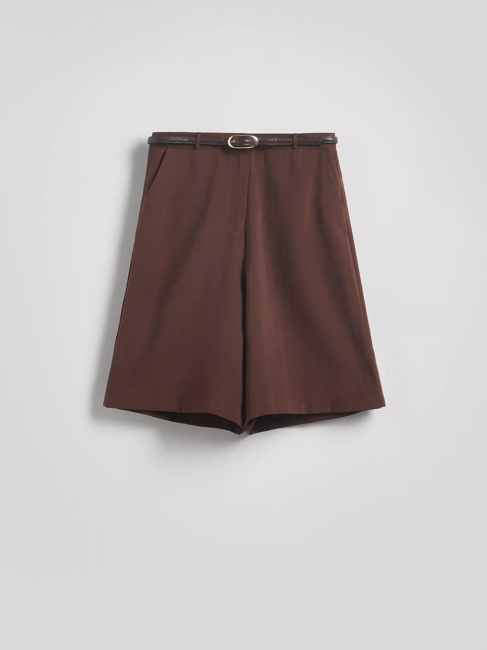 Brown Bermuda Shorts With Belt, Brown, large image number 5