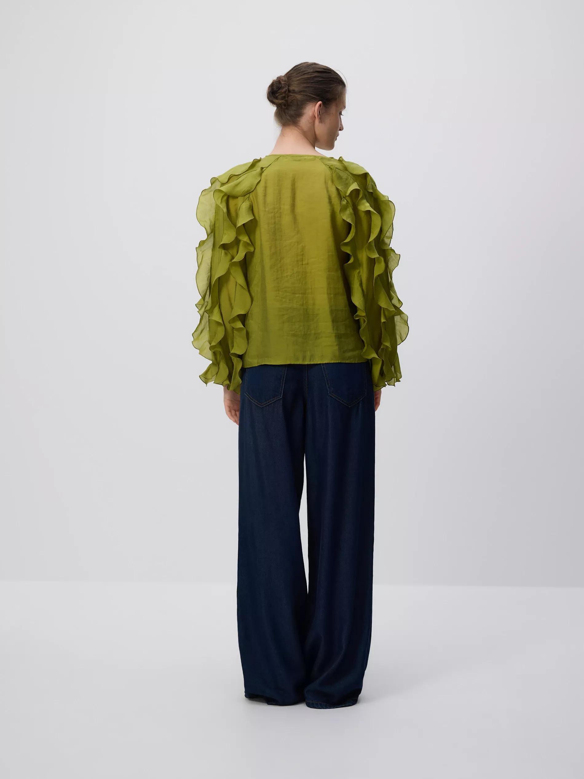 Green Ruffle Blouse, , large image number 1