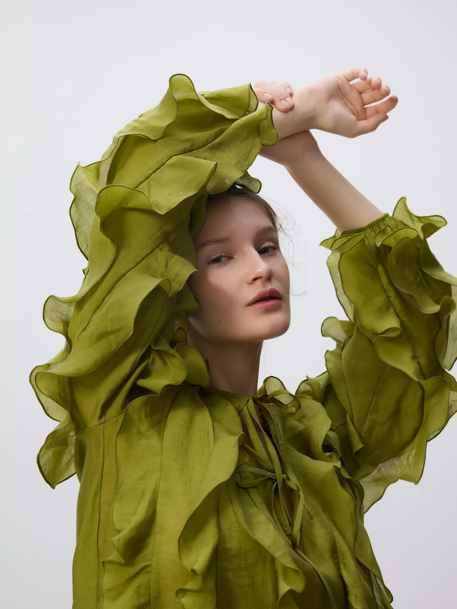 Green Ruffle Blouse, , large image number 2