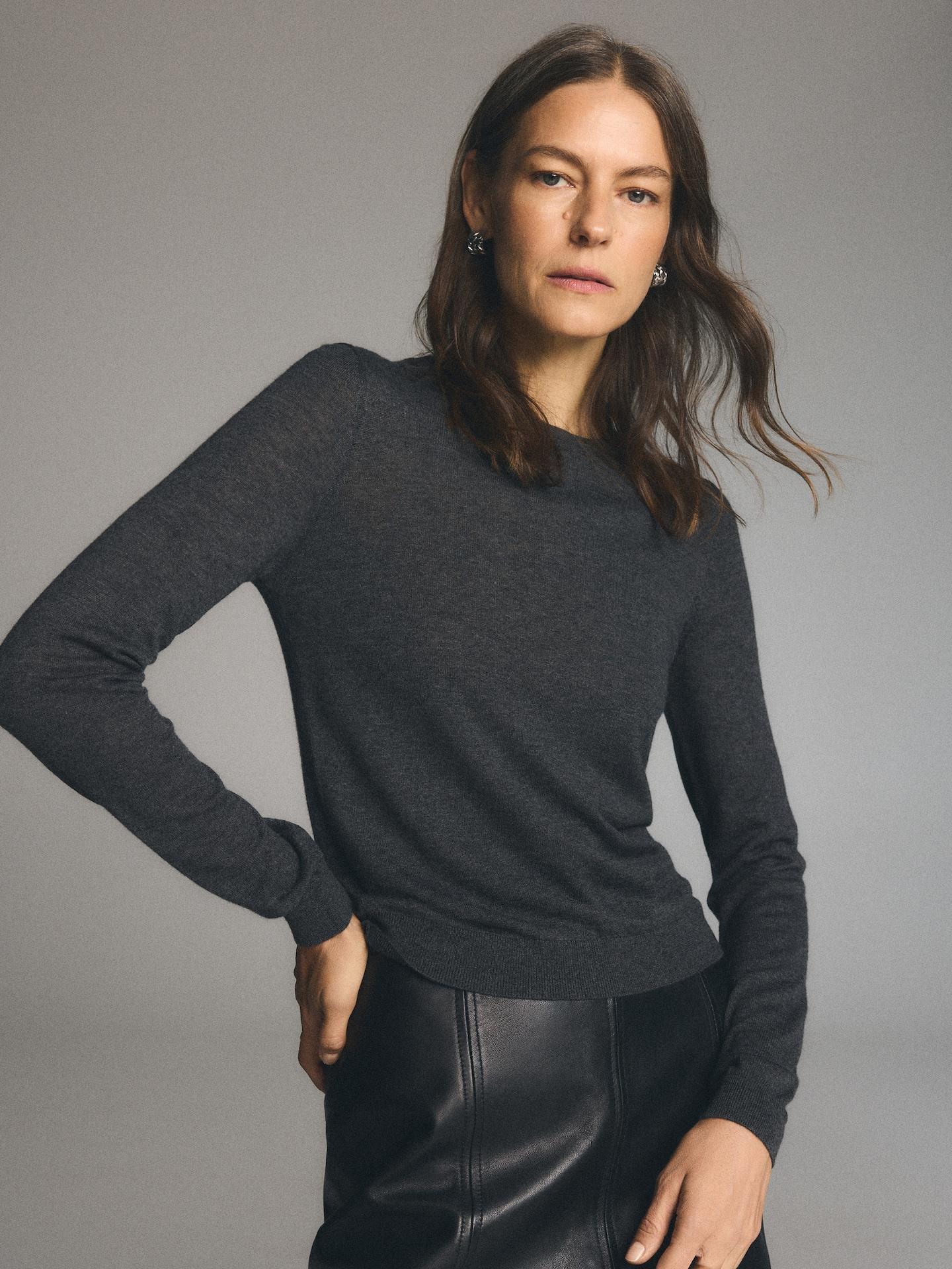Grey Wool And Modal Blend Sweater, Grey, large image number 0