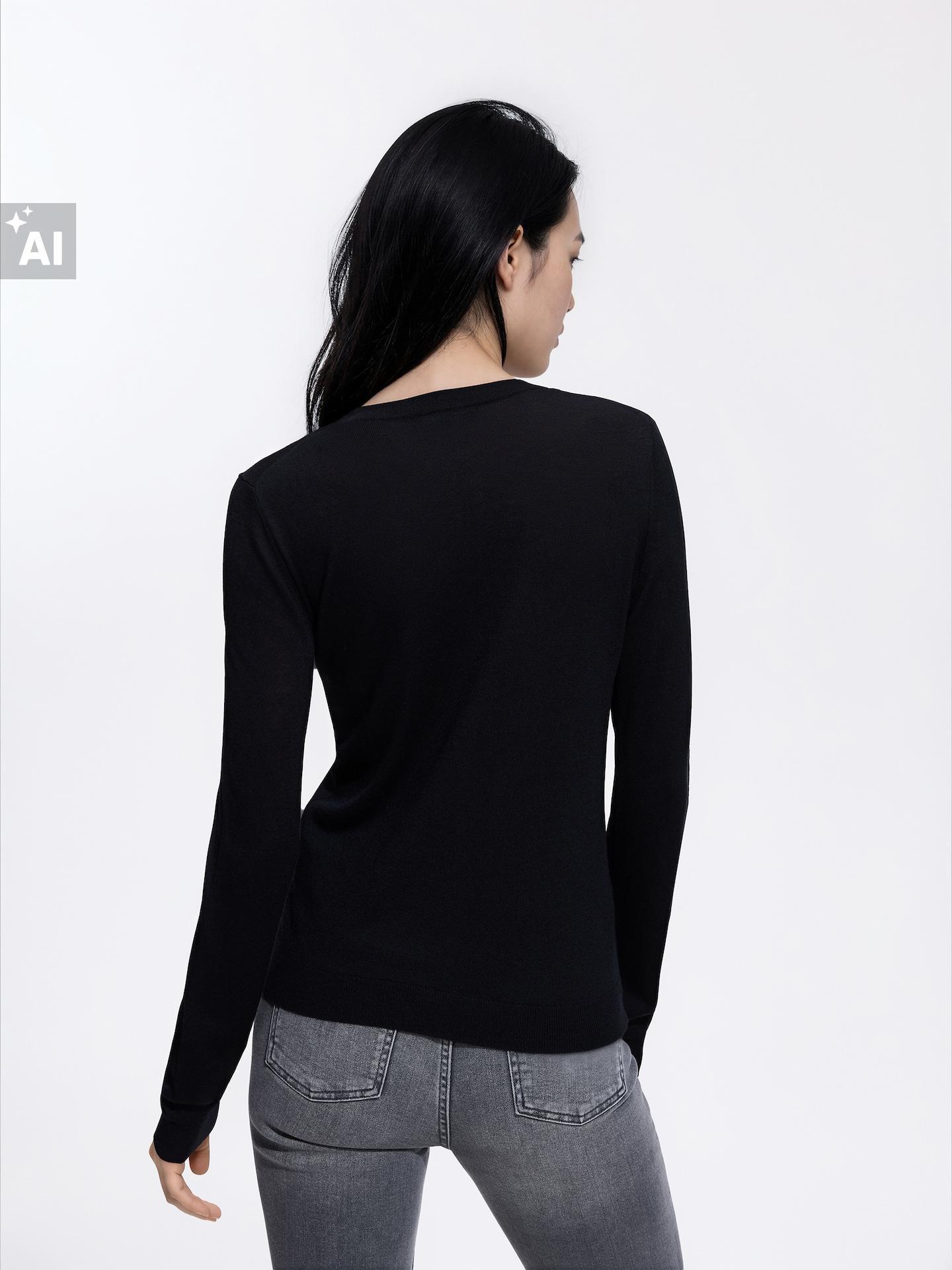 Black Wool And Modal Blend Sweater, Black, large image number 3