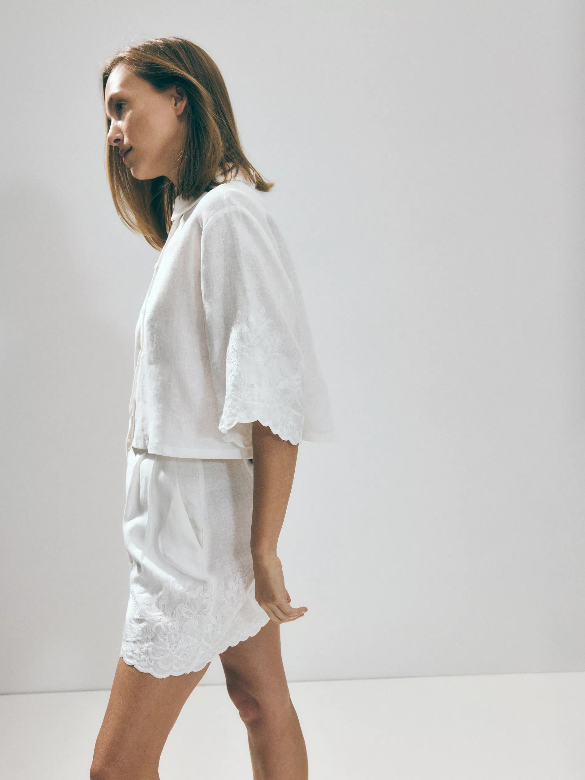White Linen Shorts, , large image number 1