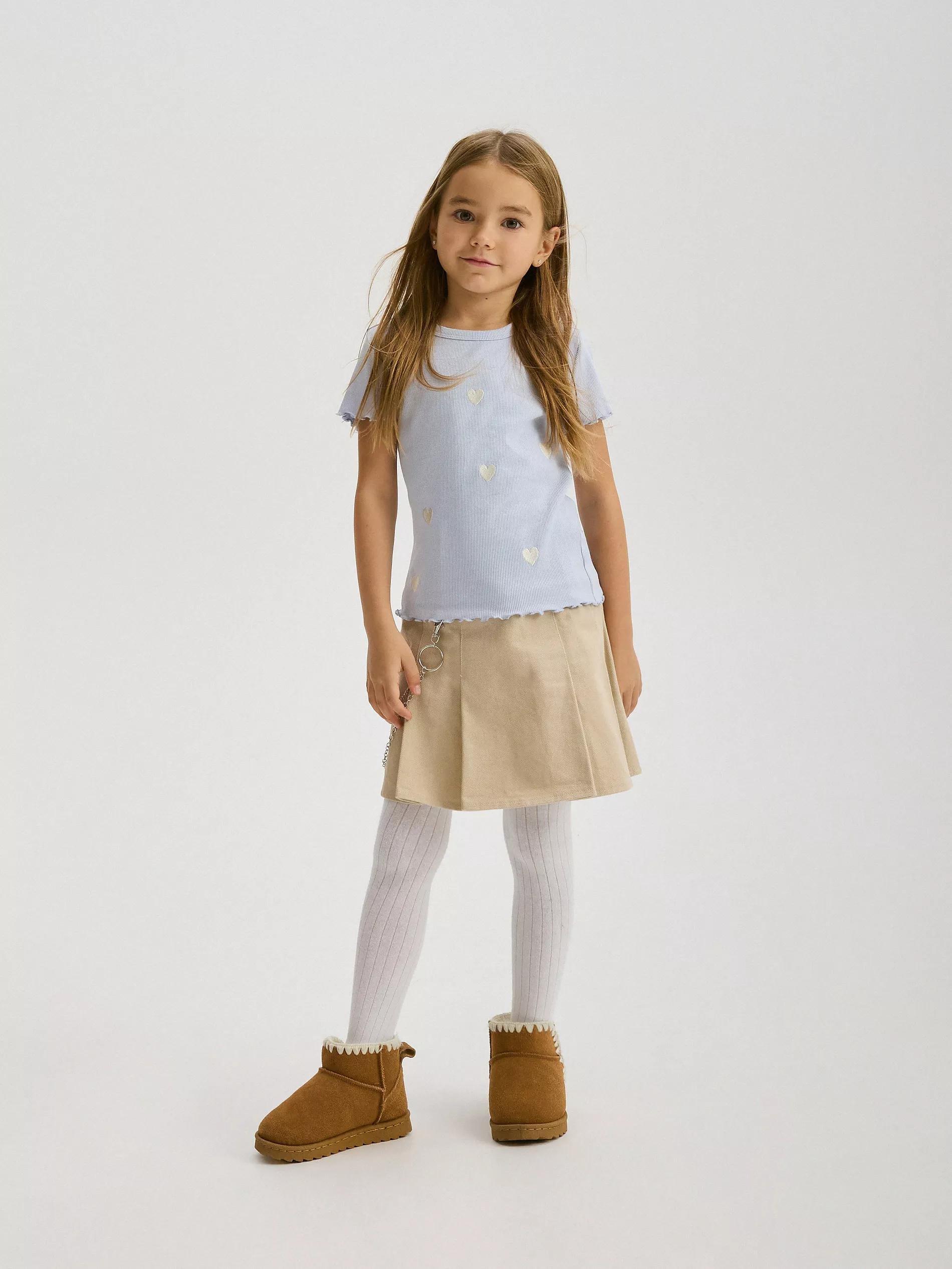Blue Embroidered Pattern T-Shirt, Kids Girls, , large image number 2