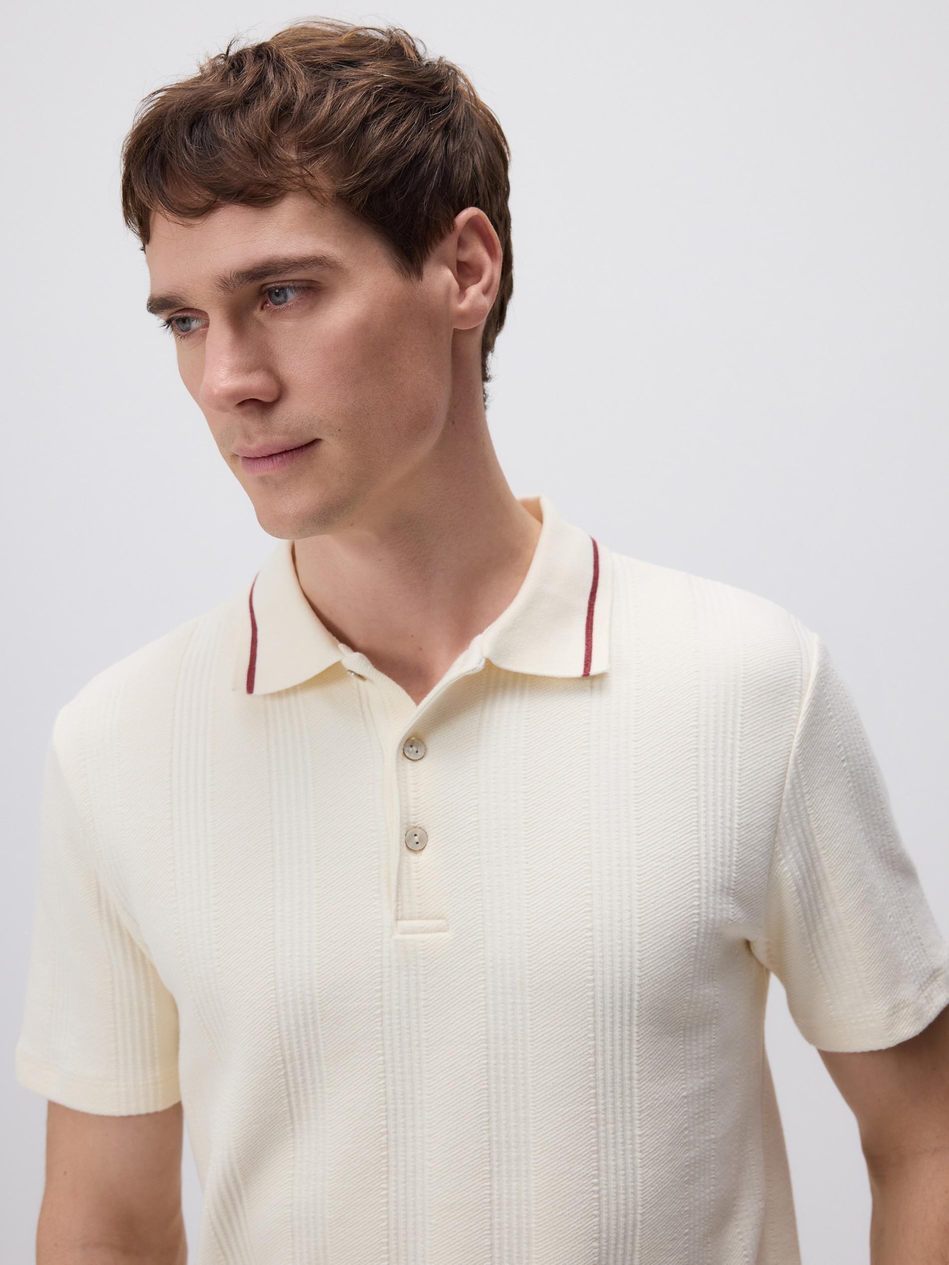 Cream Regular Fit Polo Shirt In Structured Material, , large image number 0