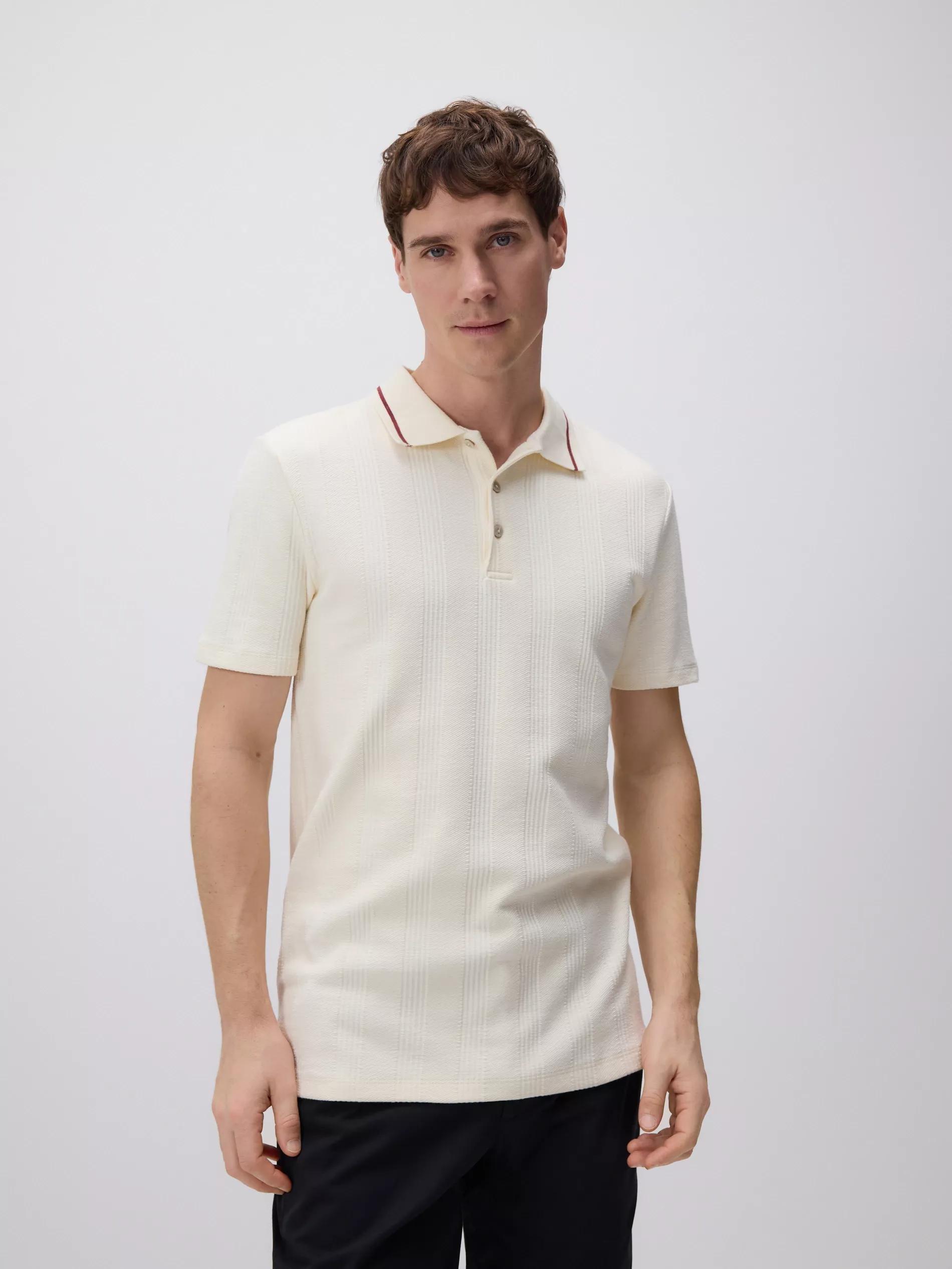 Cream Regular Fit Polo Shirt In Structured Material, , large image number 1