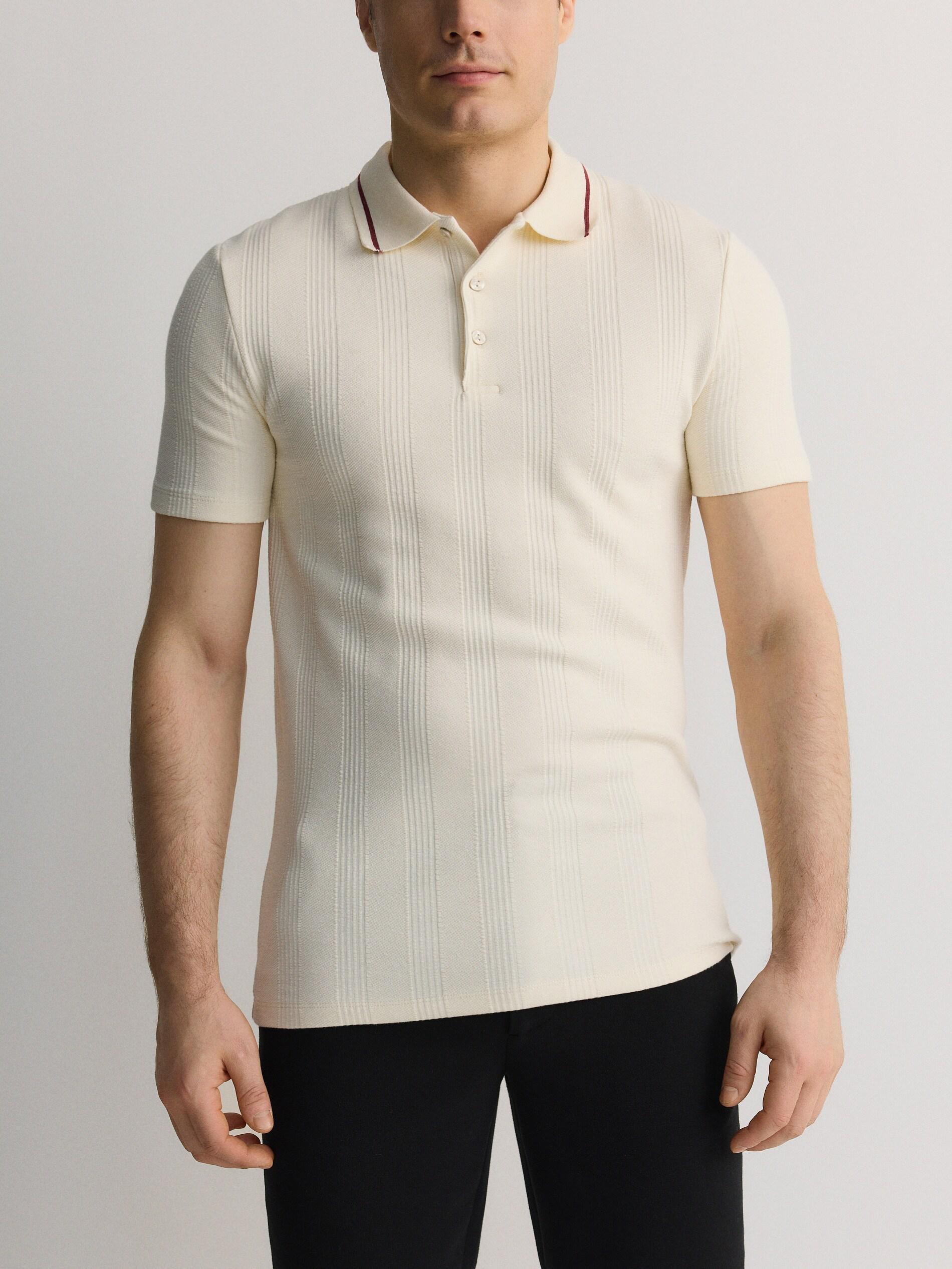 Cream Regular Fit Polo Shirt In Structured Material, Ivory, medium