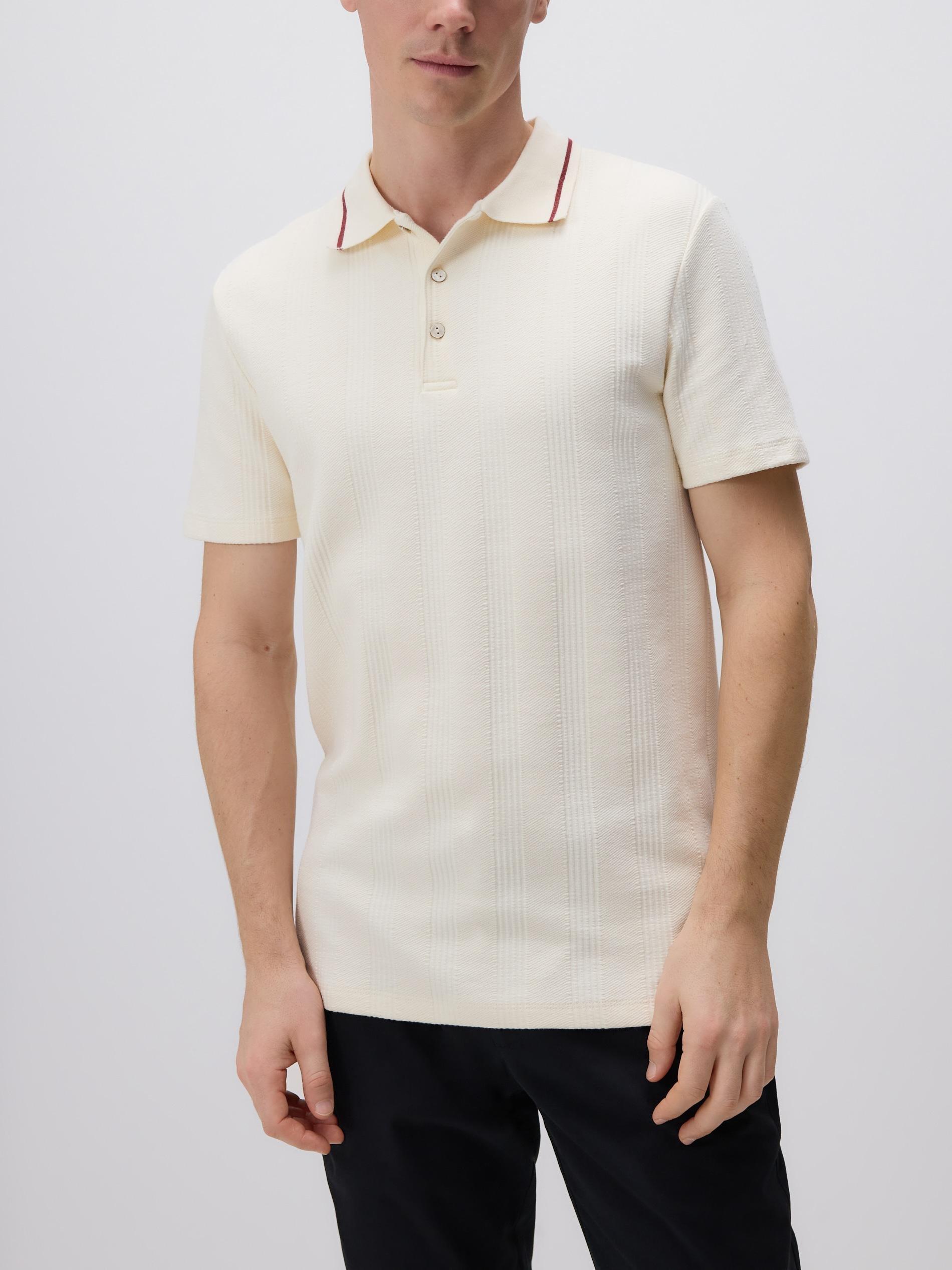 Cream Regular Fit Polo Shirt In Structured Material, , large image number 2