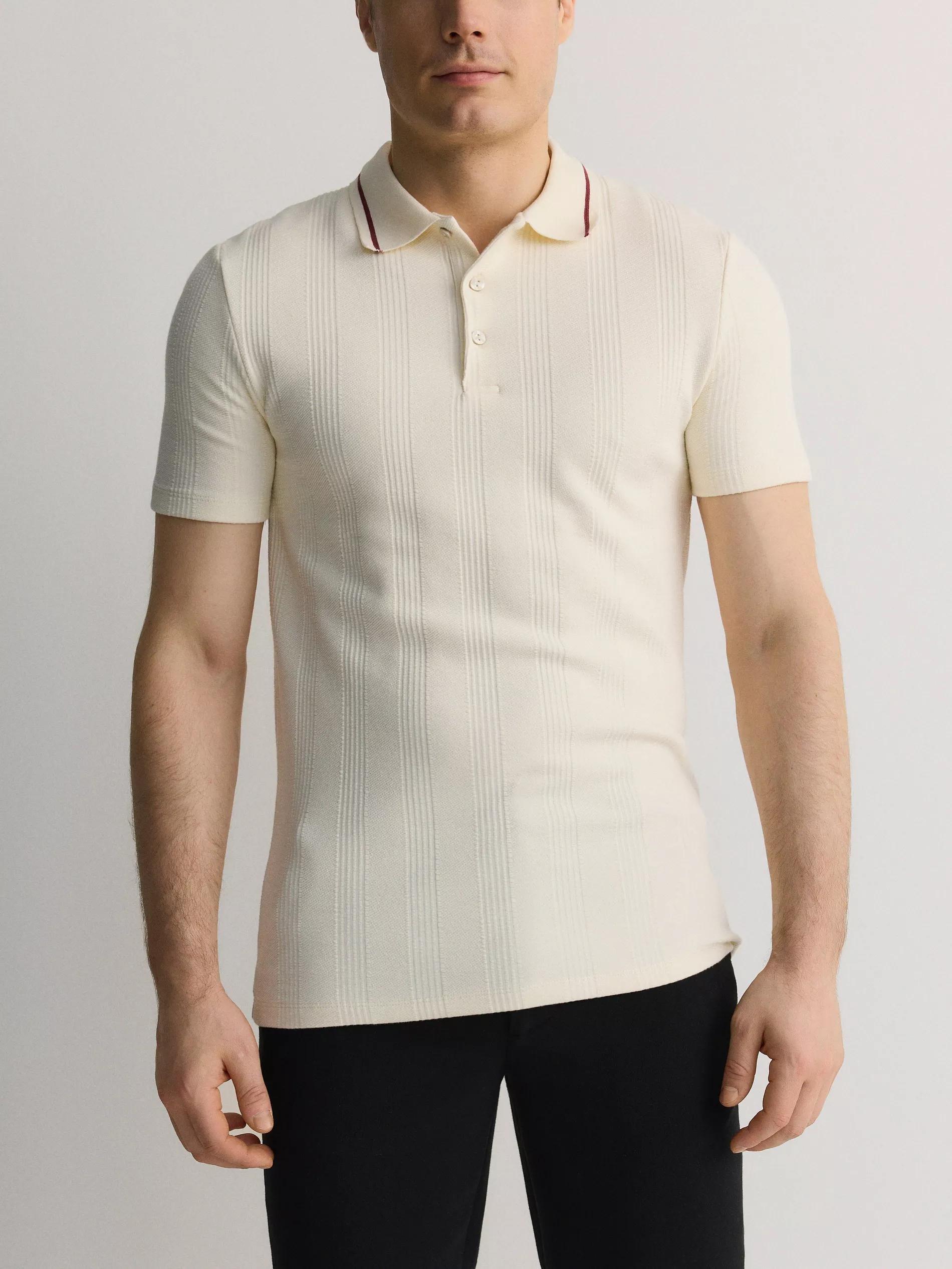 Cream Regular Fit Polo Shirt In Structured Material, , large image number 3