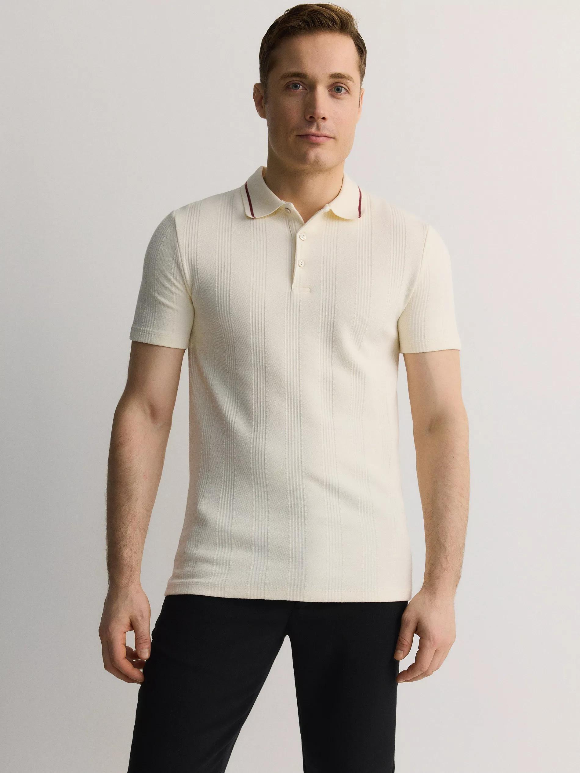 Cream Regular Fit Polo Shirt In Structured Material, , large image number 4