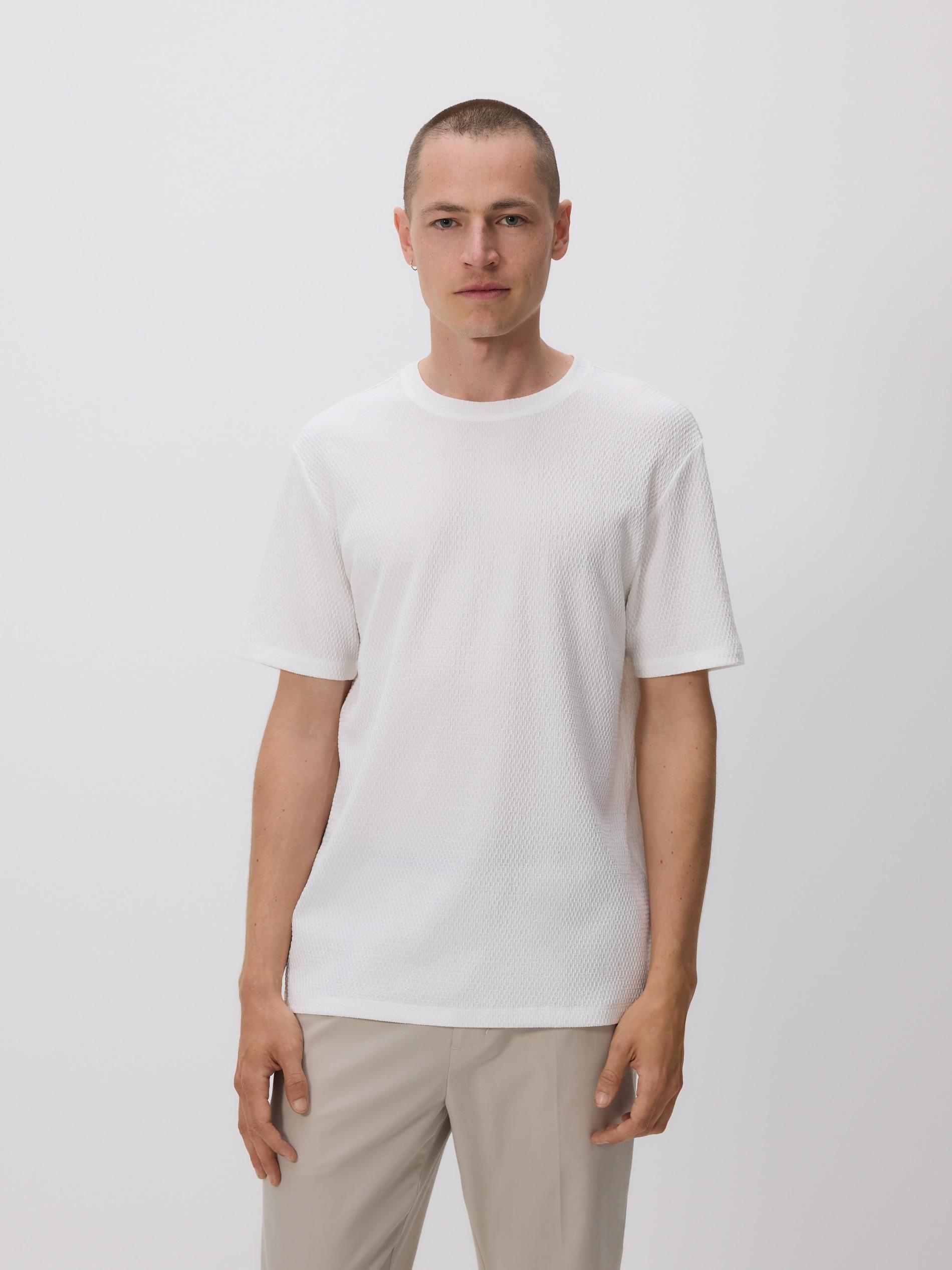 Cream Regular-Fit Textured T-Shirt, Ivory, large image number 1