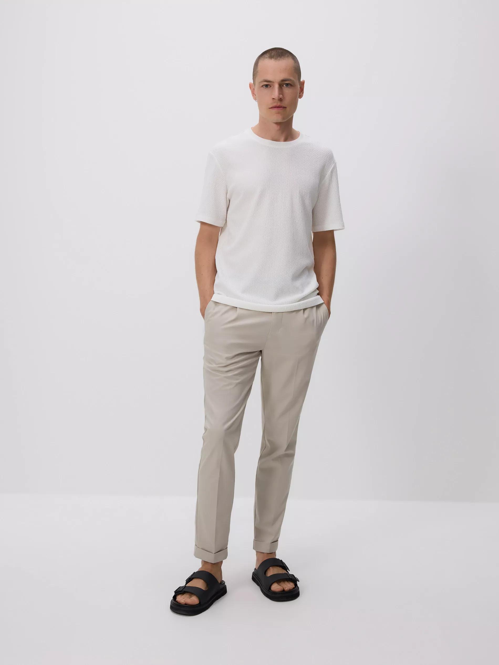 Cream Regular-Fit Textured T-Shirt, Ivory, large image number 2