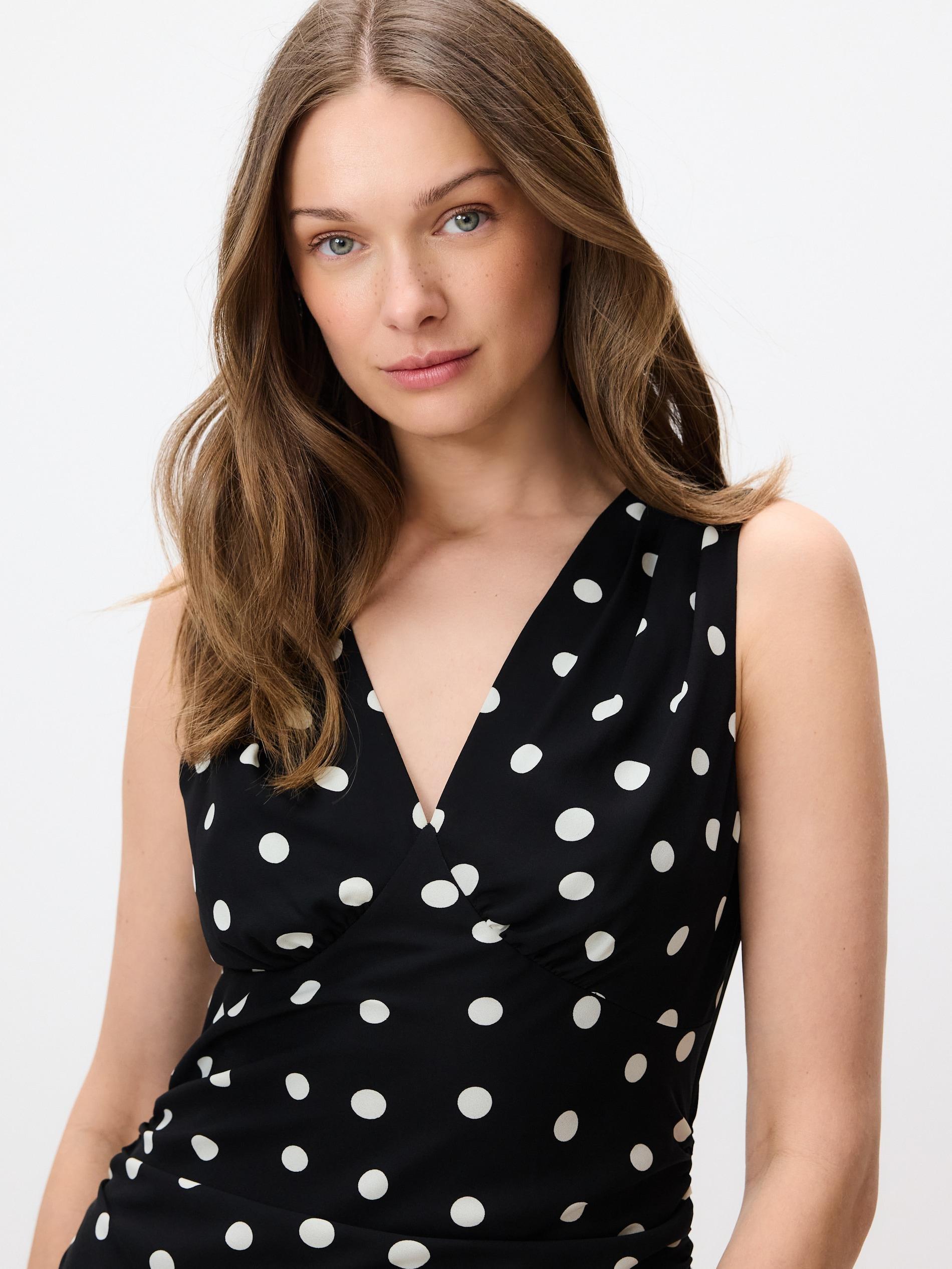 Black Polka Dot Midi Dress, Black, large image number 1