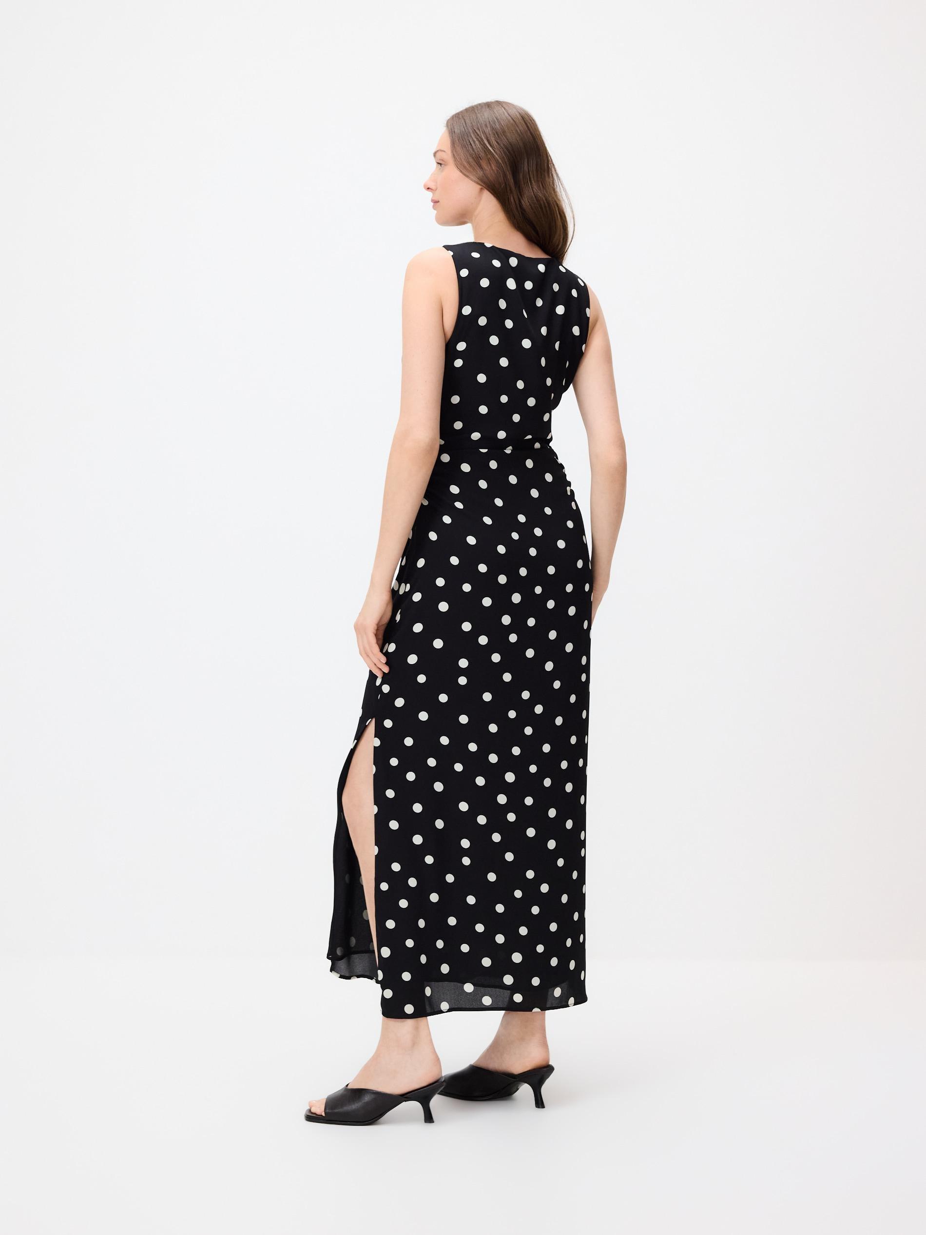 Black Polka Dot Midi Dress, Black, large image number 2