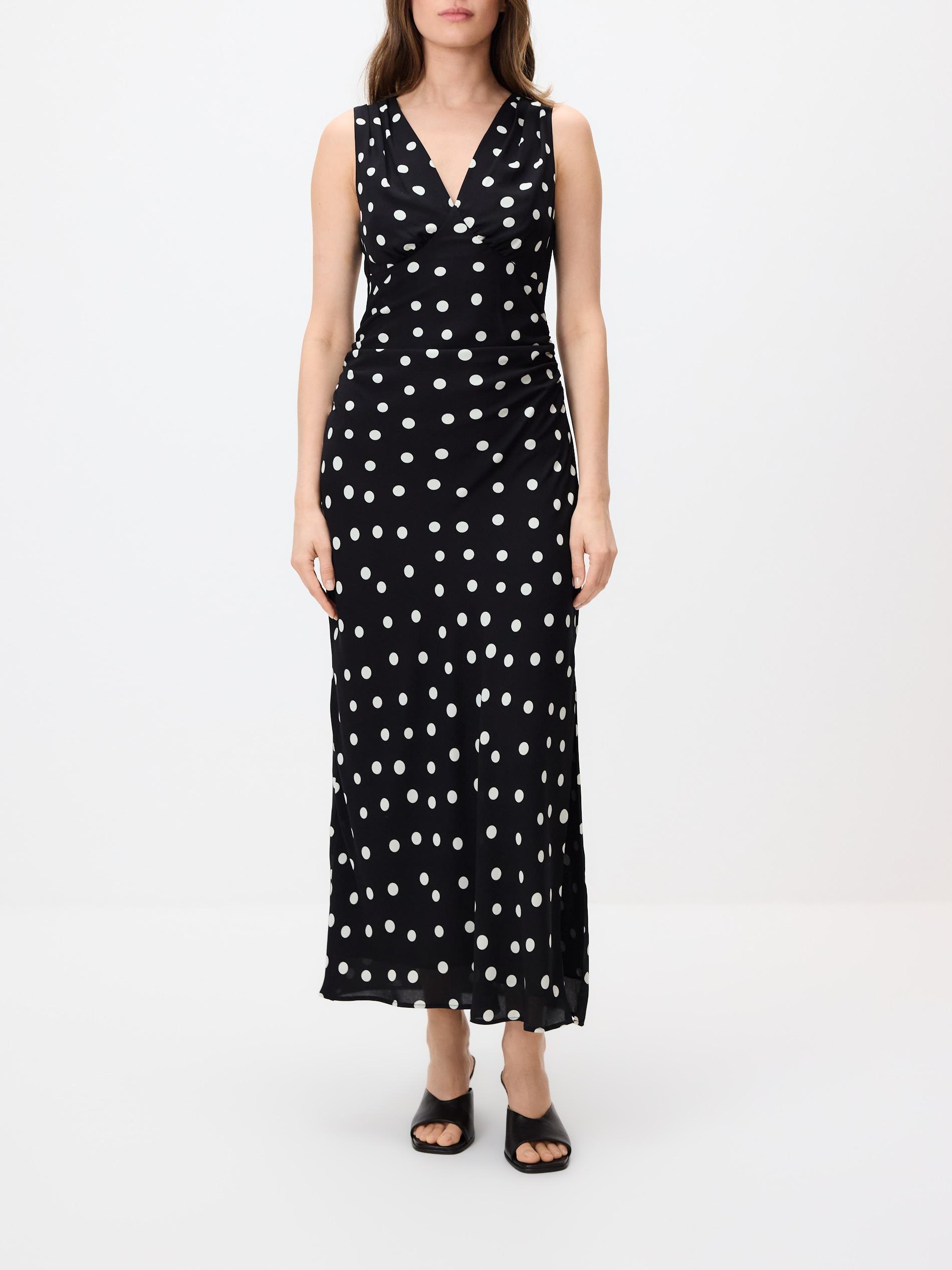 Black Polka Dot Midi Dress, Black, large image number 3