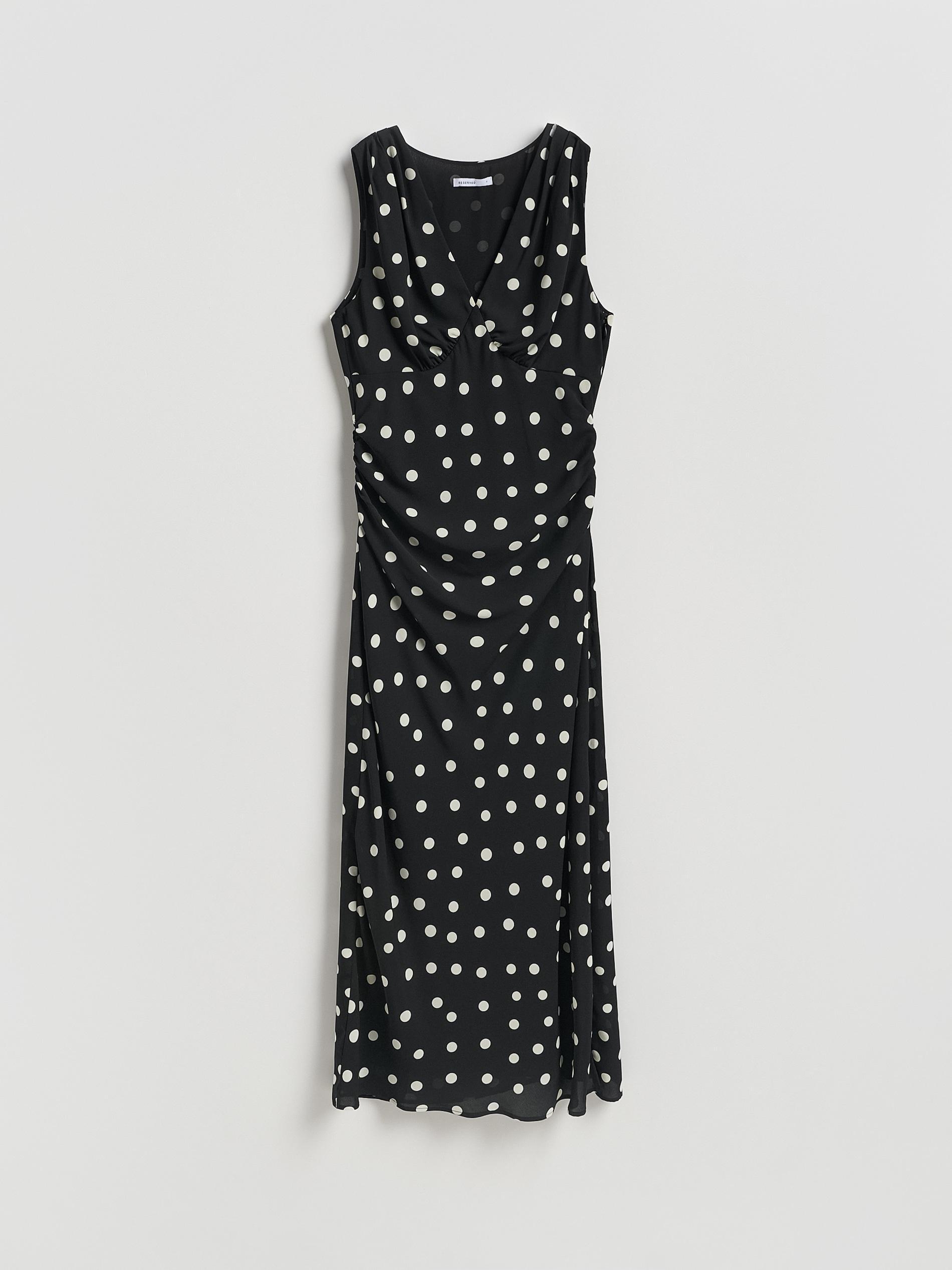 Black Polka Dot Midi Dress, Black, large image number 4
