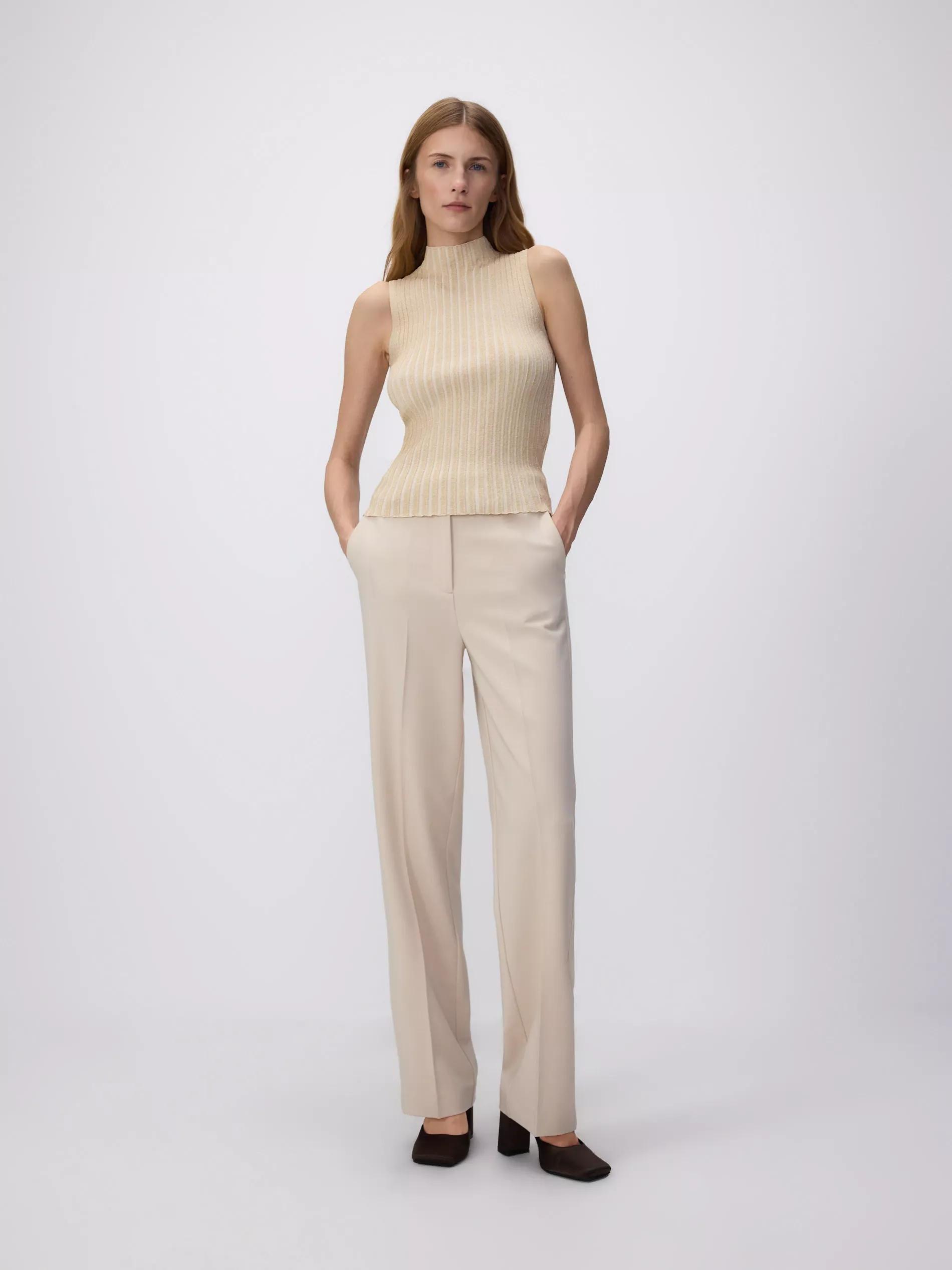 Beige Ribbed Knit Top, , large image number 0