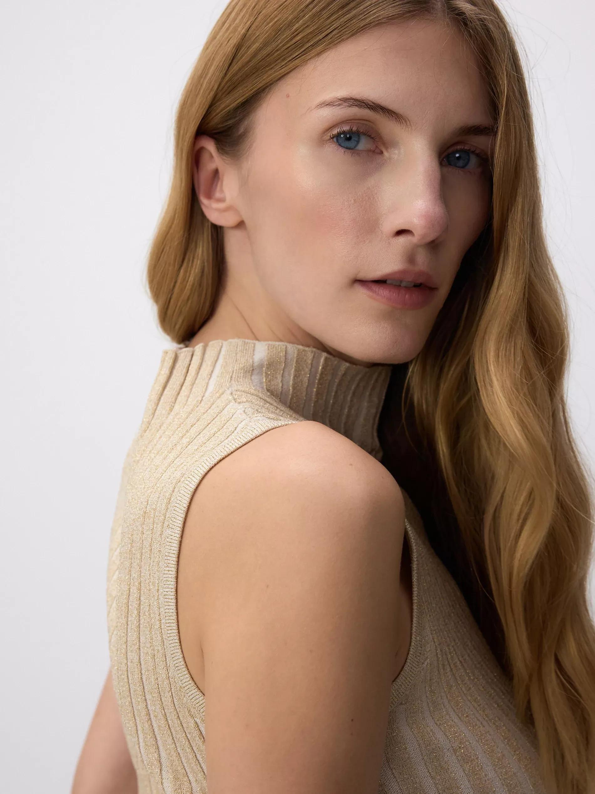 Beige Ribbed Knit Top, , large image number 1