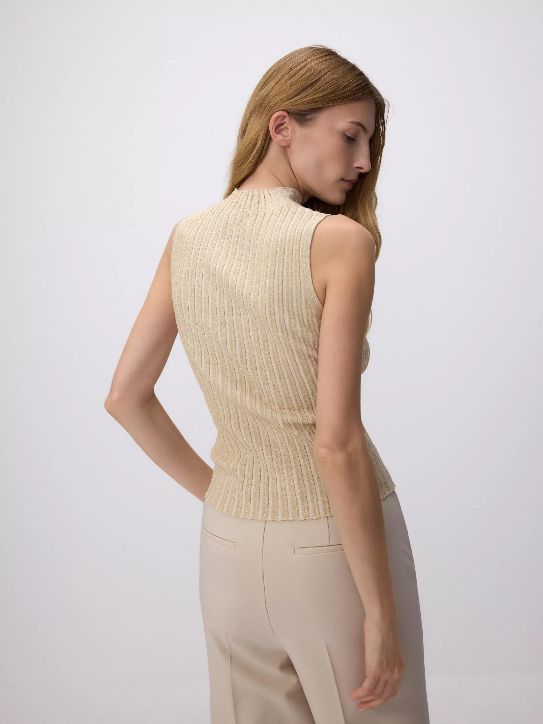Beige Ribbed Knit Top, , large image number 3