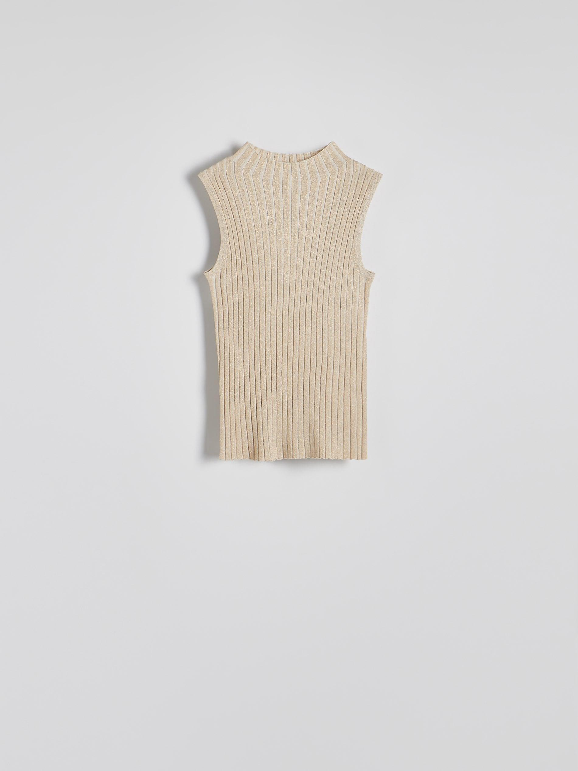 Beige Ribbed Knit Top, , large image number 4