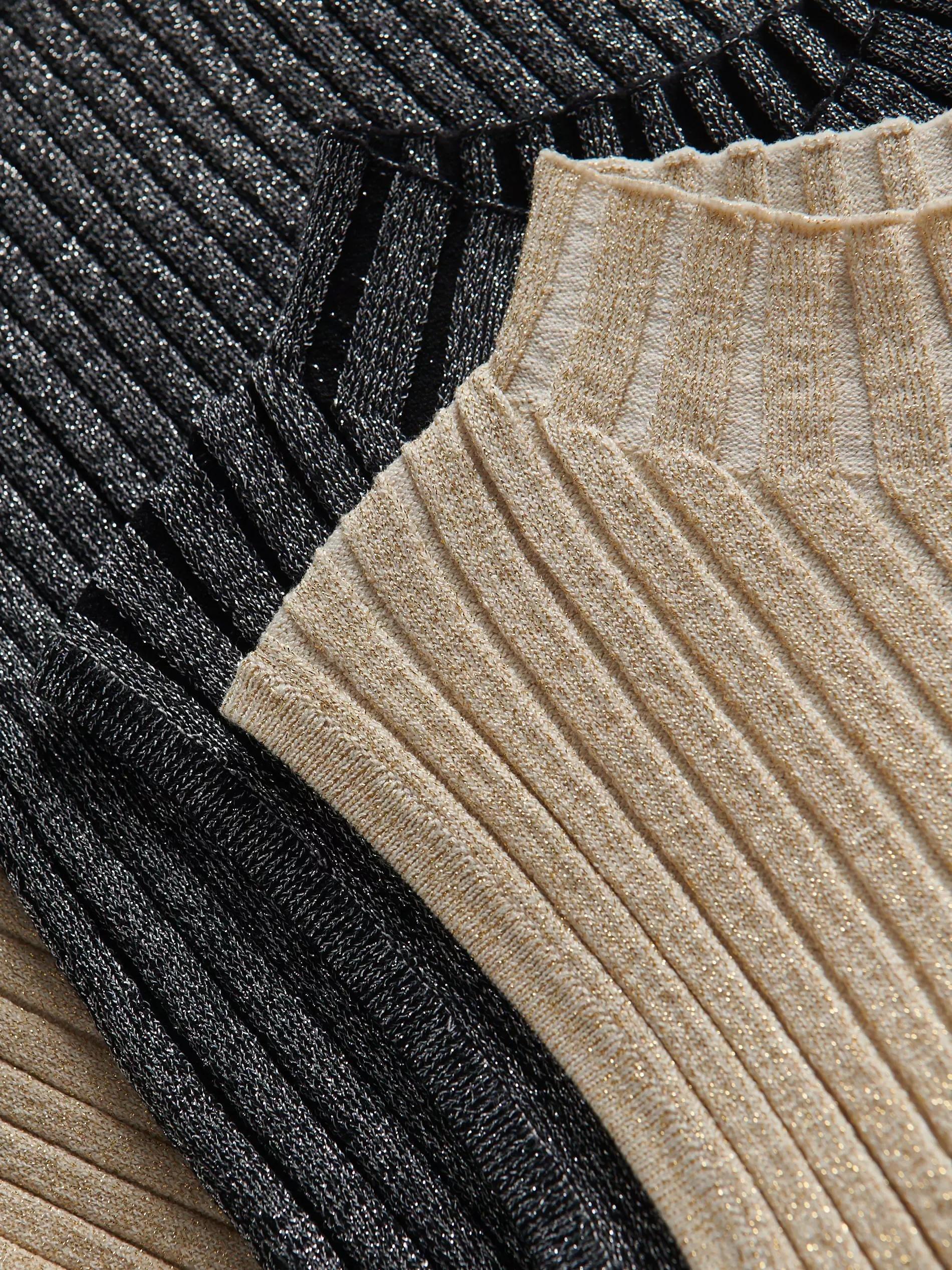 Beige Ribbed Knit Top, , large image number 5