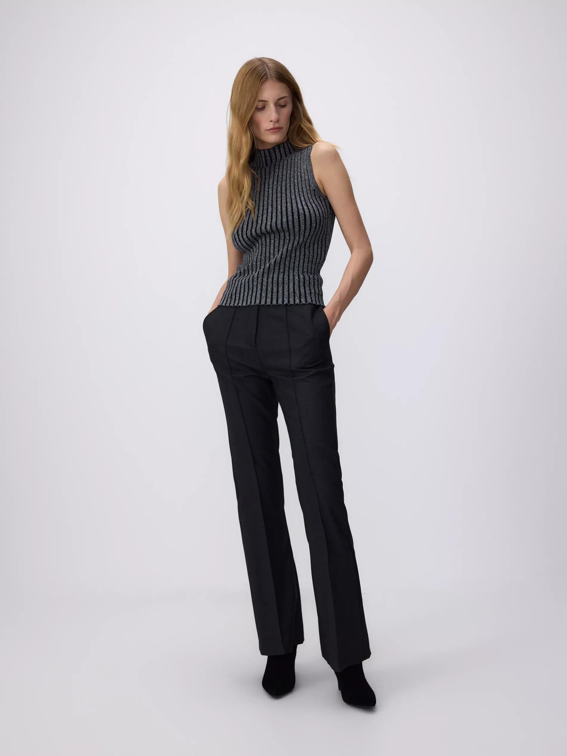 Grey Ribbed Knit Top, , large image number 1