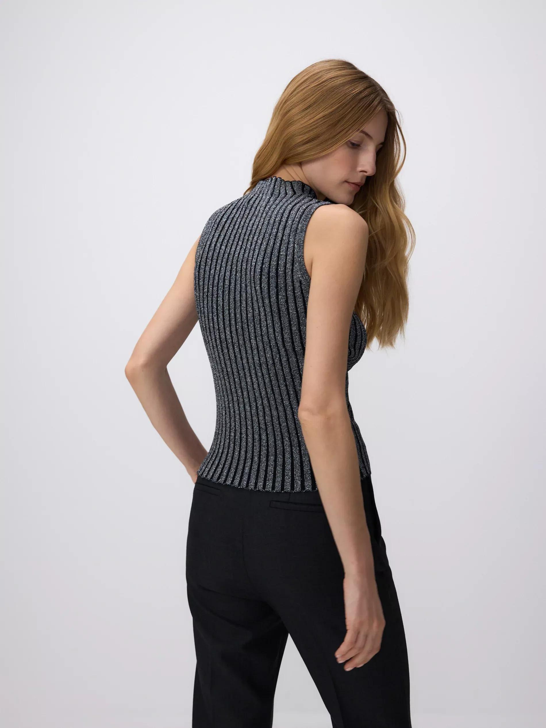 Grey Ribbed Knit Top, , large image number 3