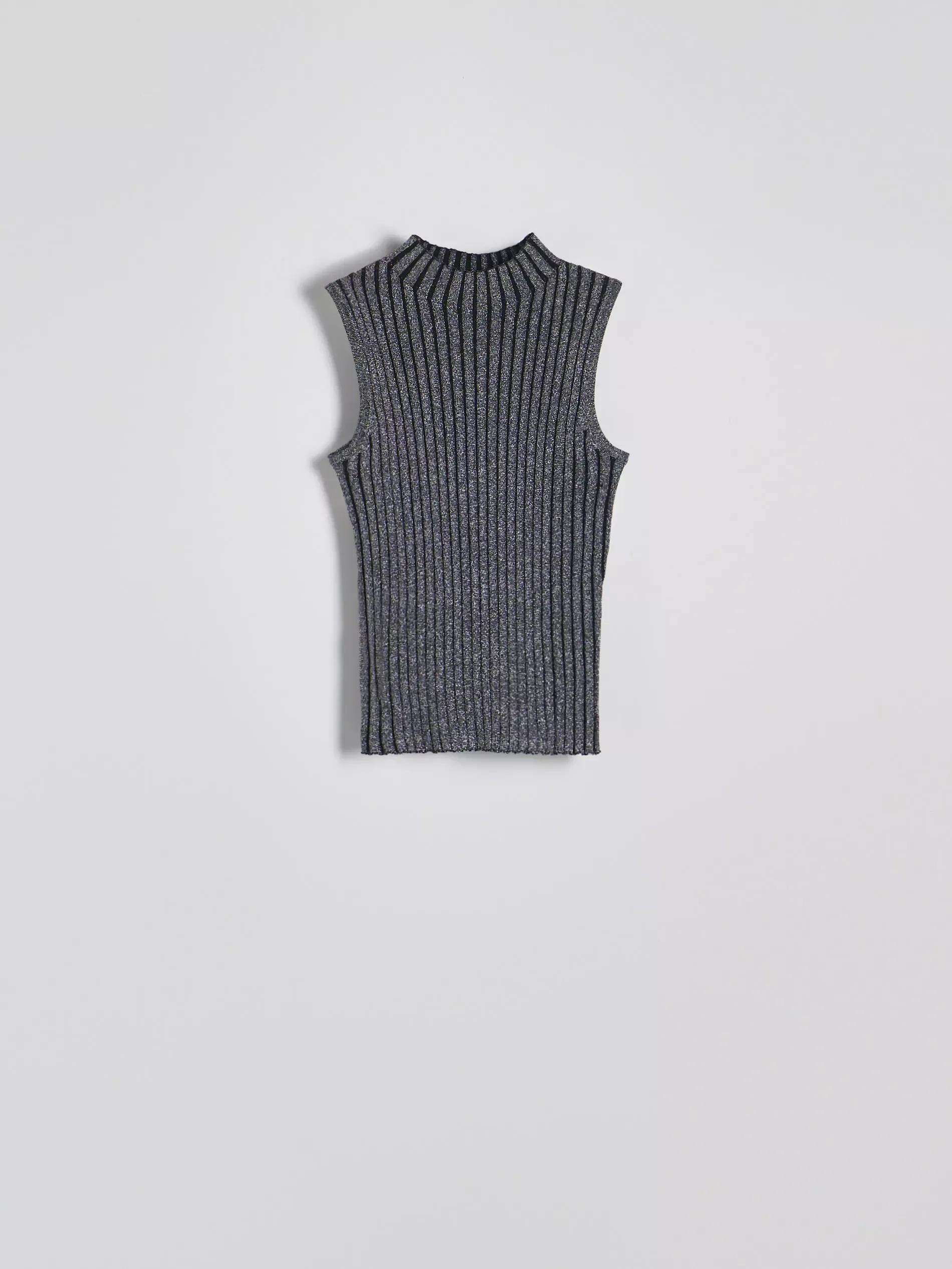 Grey Ribbed Knit Top, , large image number 4