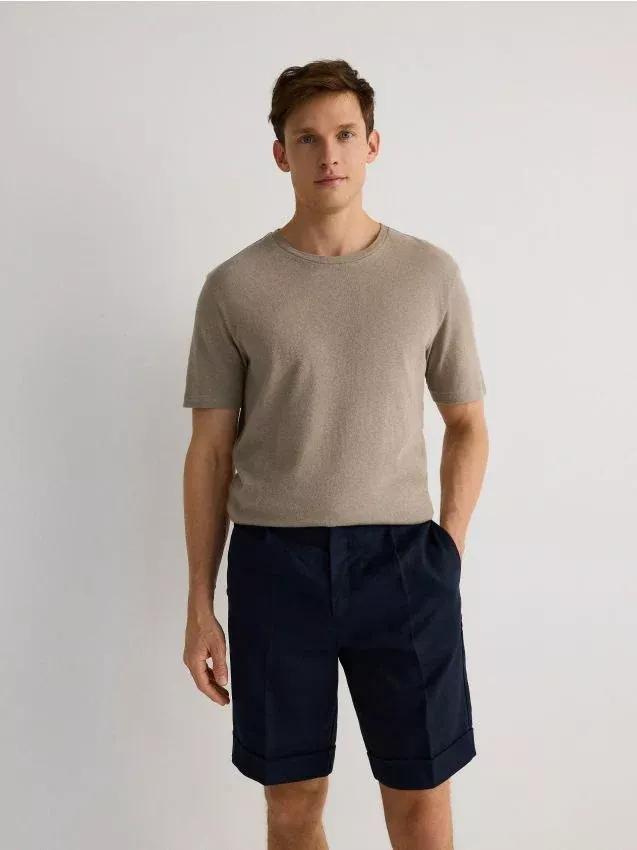 Navy Linen Regular Shorts, , large image number 0