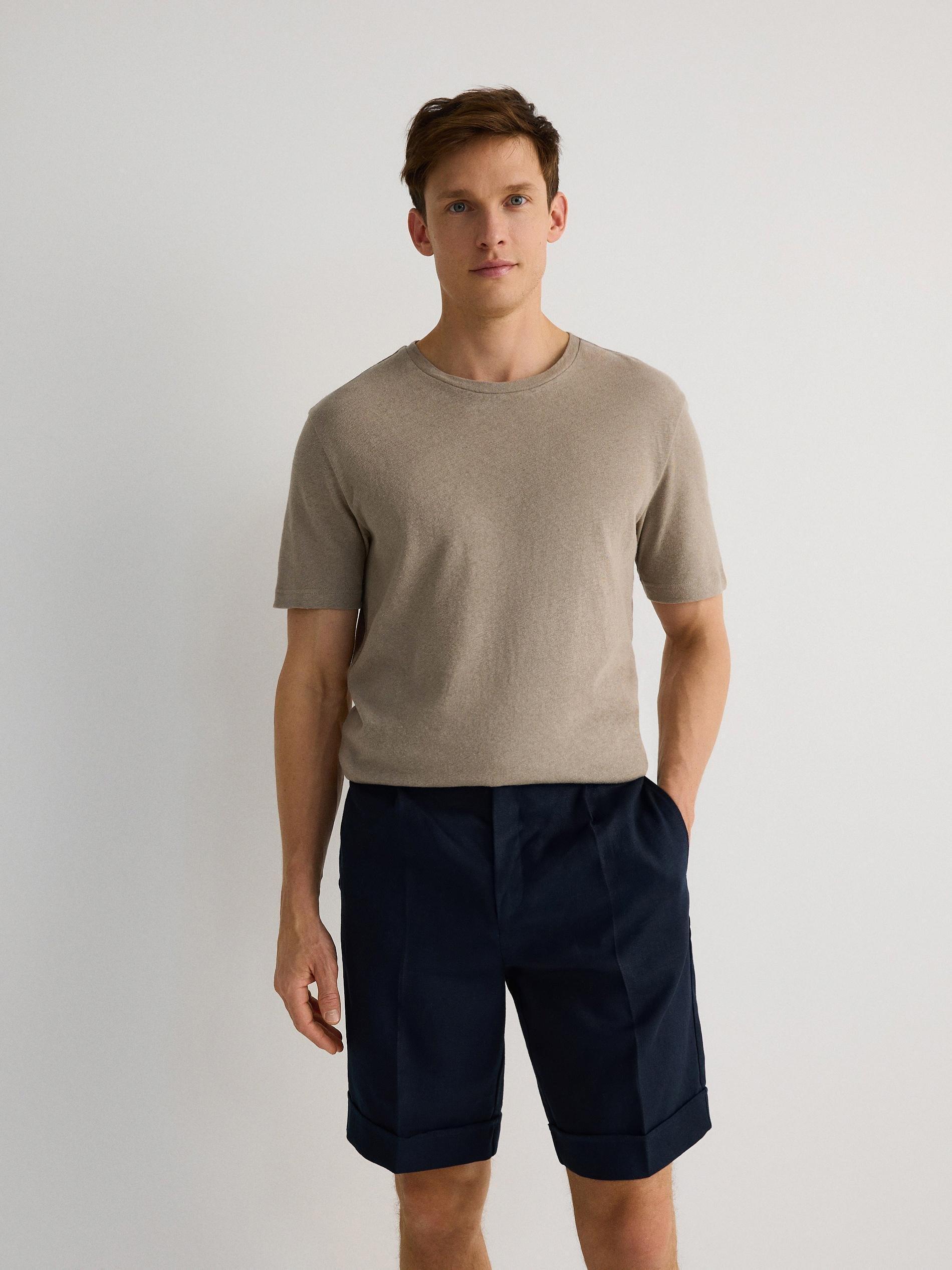 Navy Linen Regular Shorts, , large image number 1