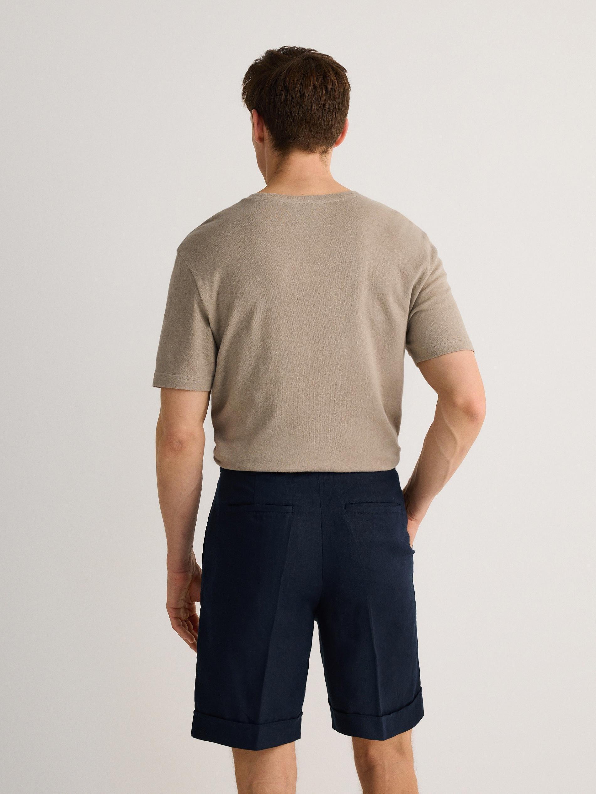 Navy Linen Regular Shorts, , large image number 2