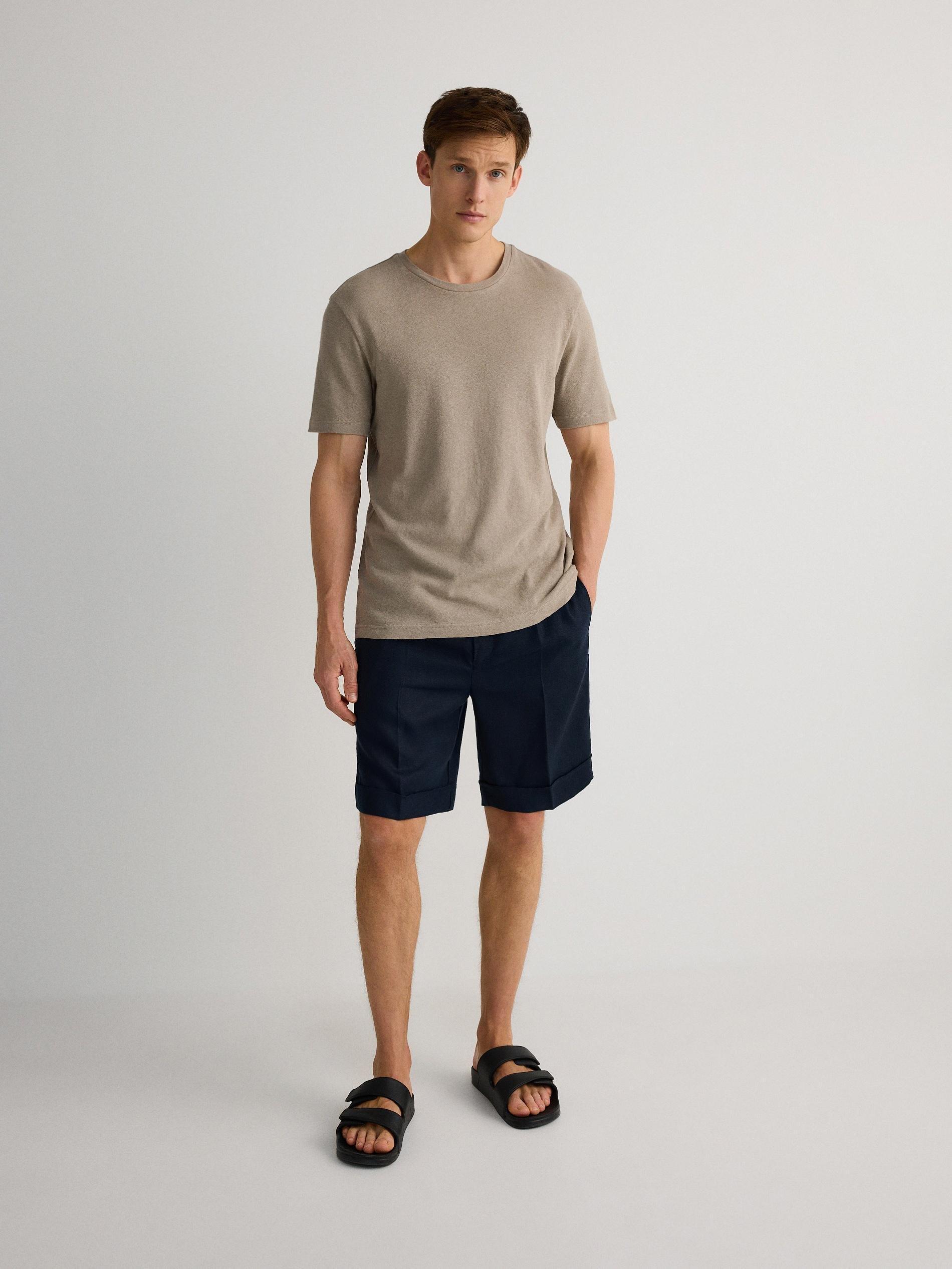 Navy Linen Regular Shorts, , large image number 3
