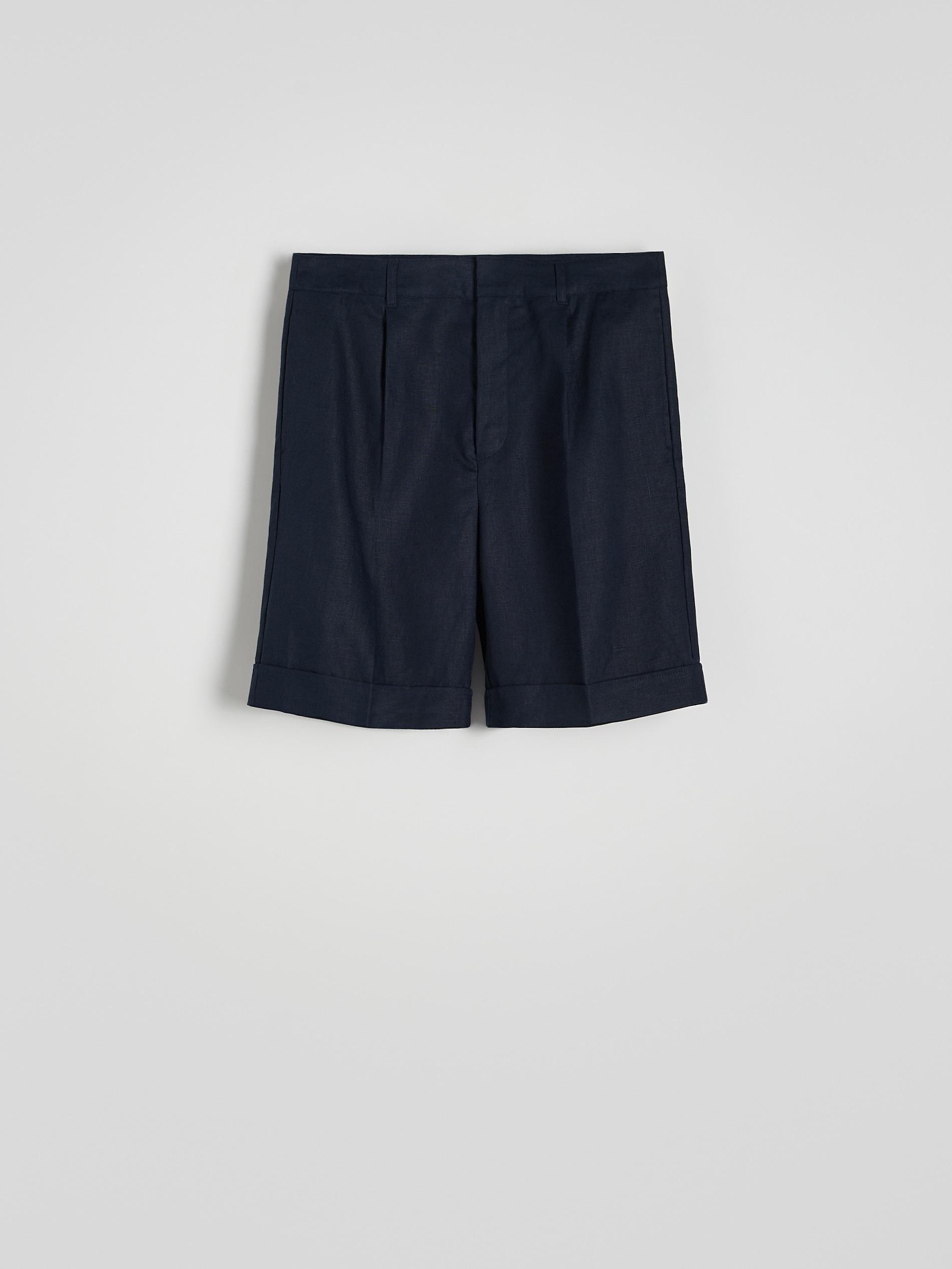 Navy Linen Regular Shorts, , large image number 4