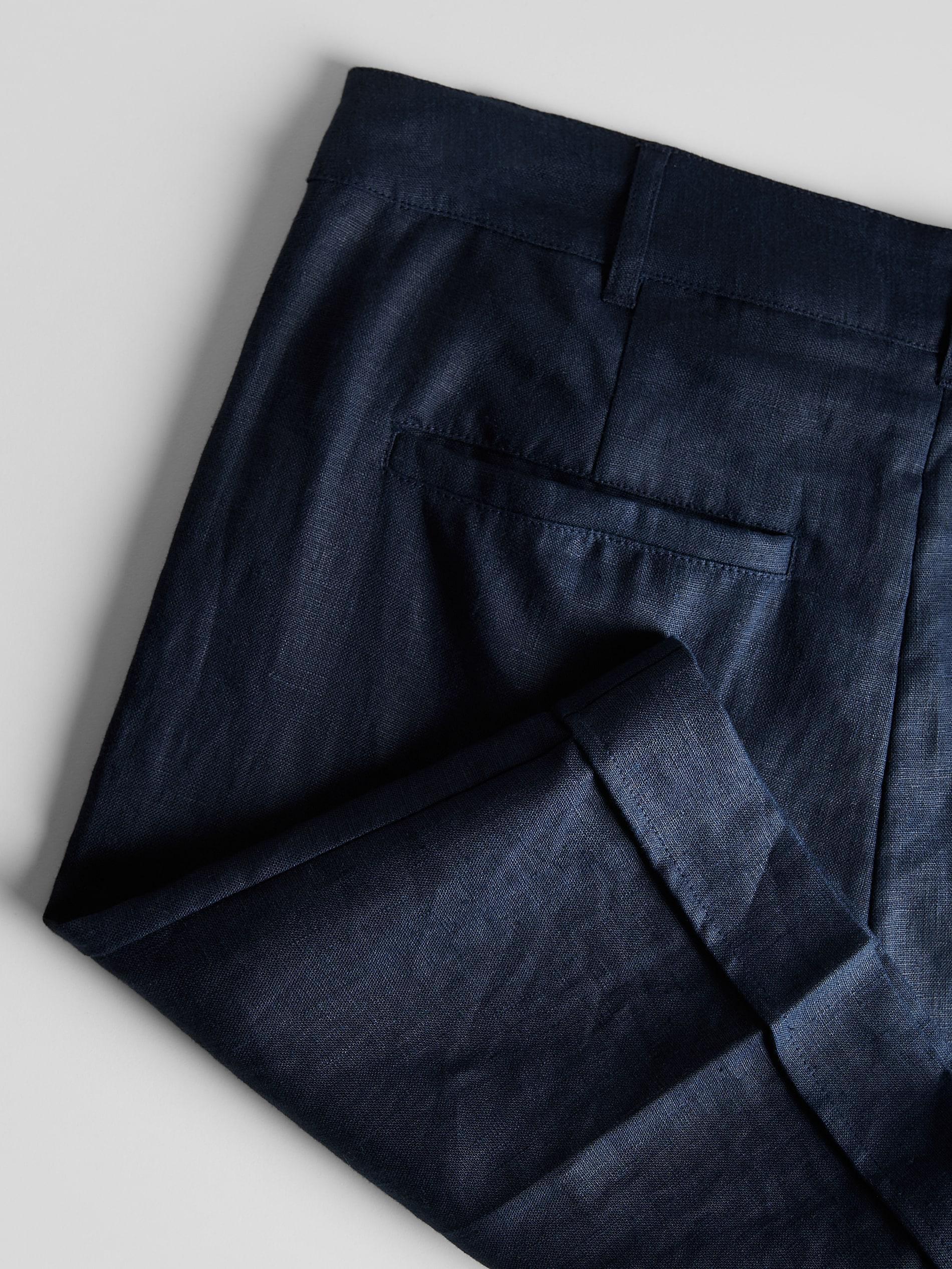 Navy Linen Regular Shorts, , large image number 5