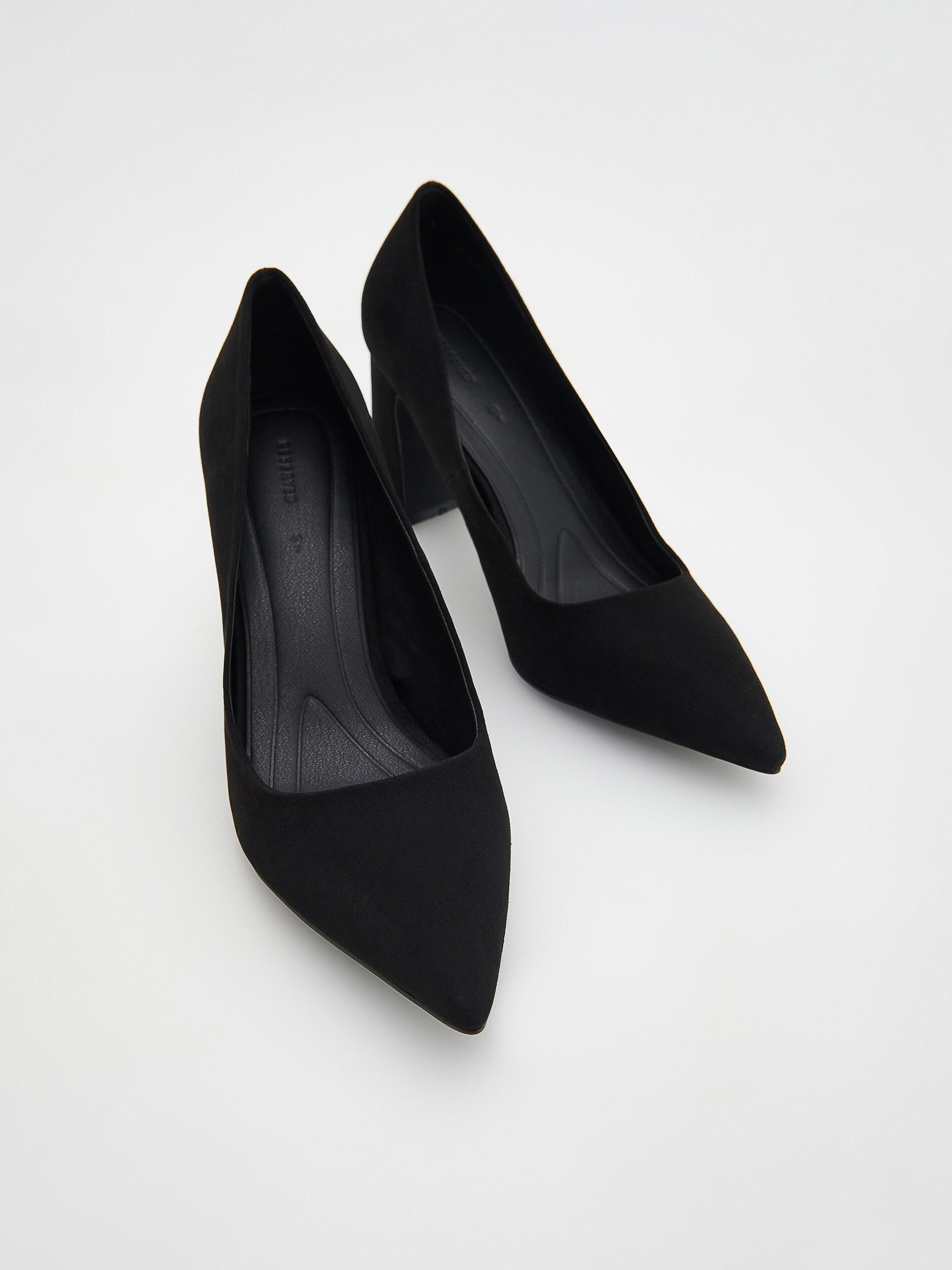 Black Chunky Heel Pumps, , large image number 1