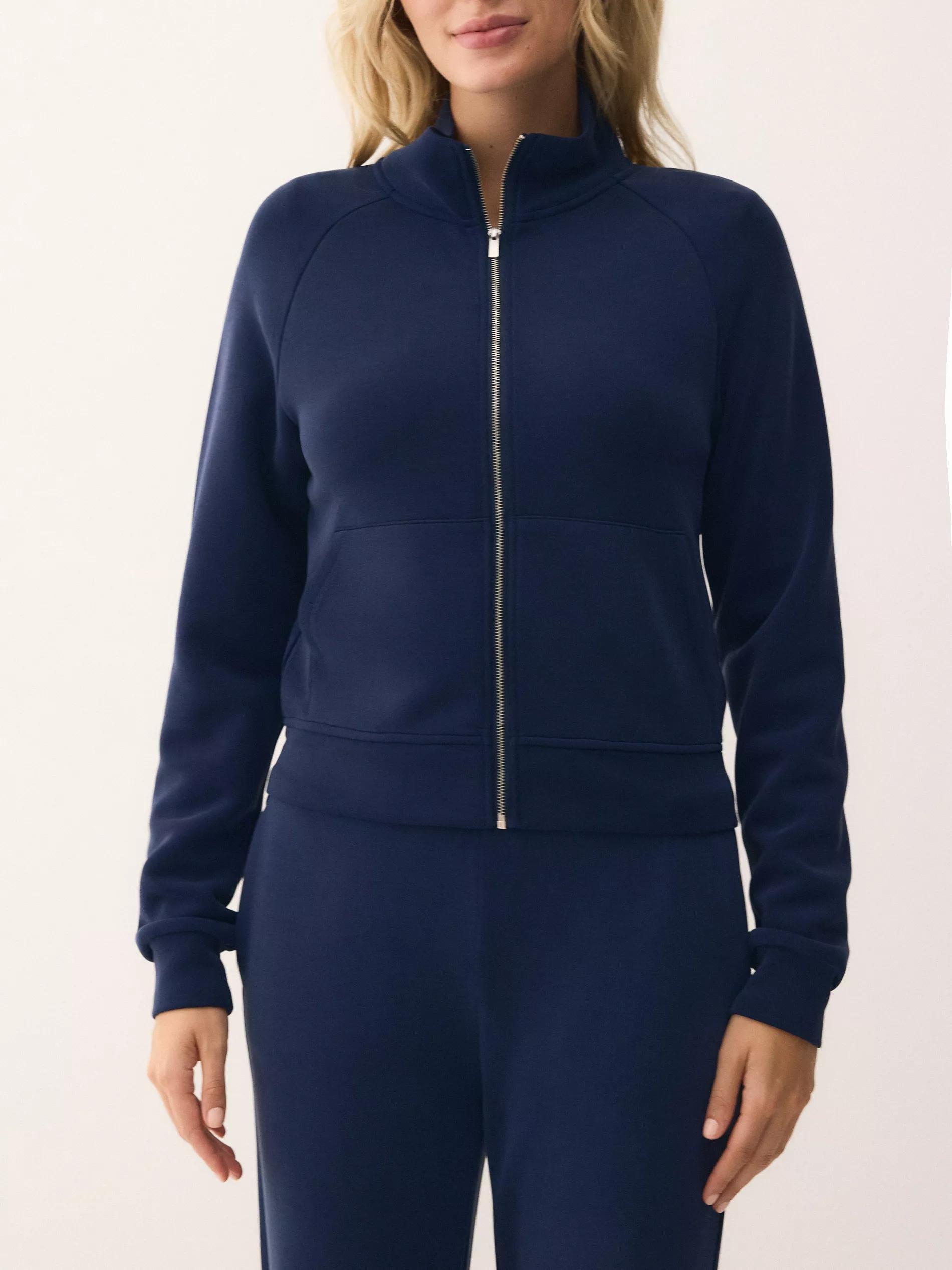 Navy Zip Up Sweatshirt With Stand Up Collar, Navy, large image number 1