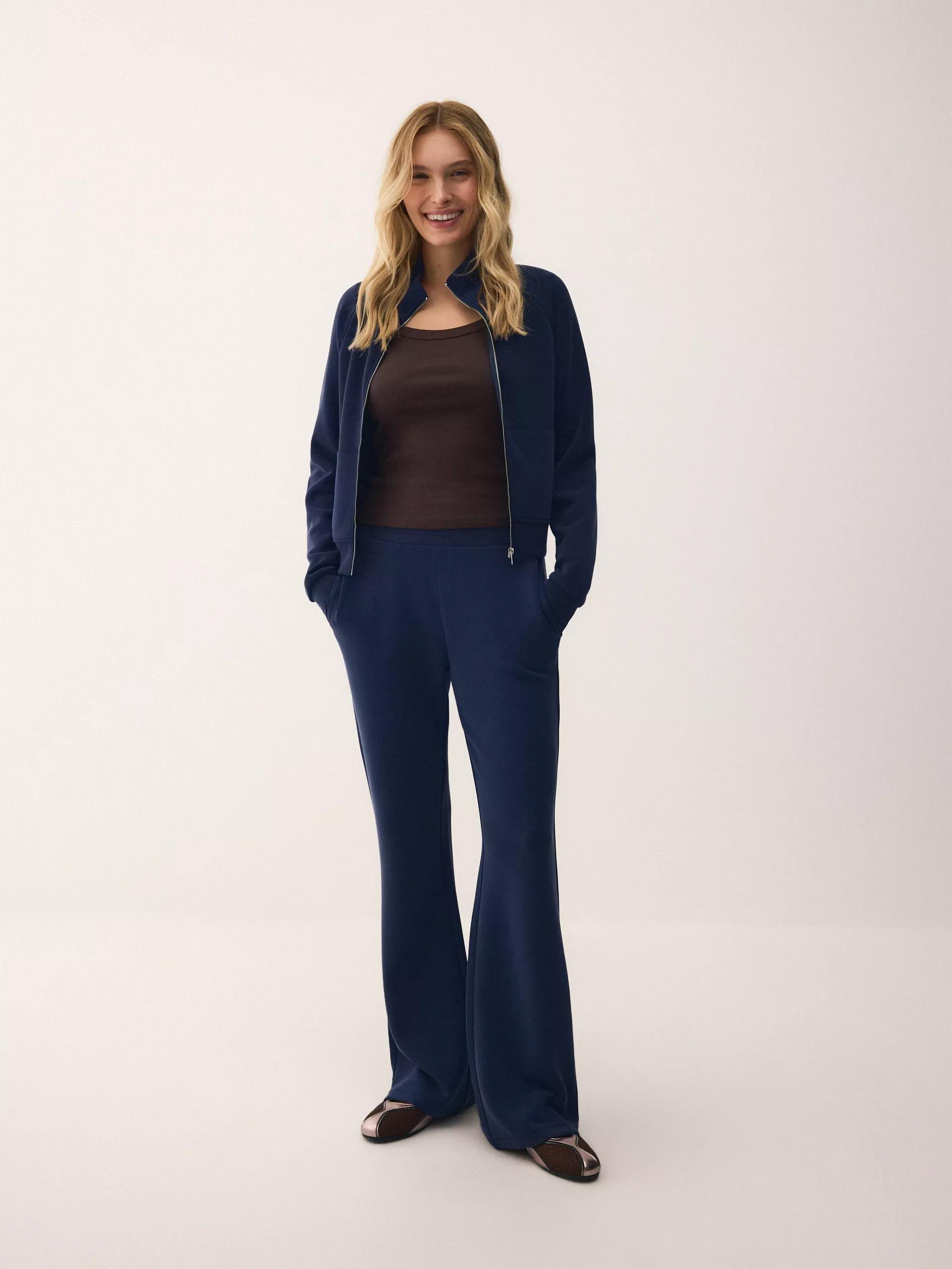 Navy Zip Up Sweatshirt With Stand Up Collar, Navy, large image number 2