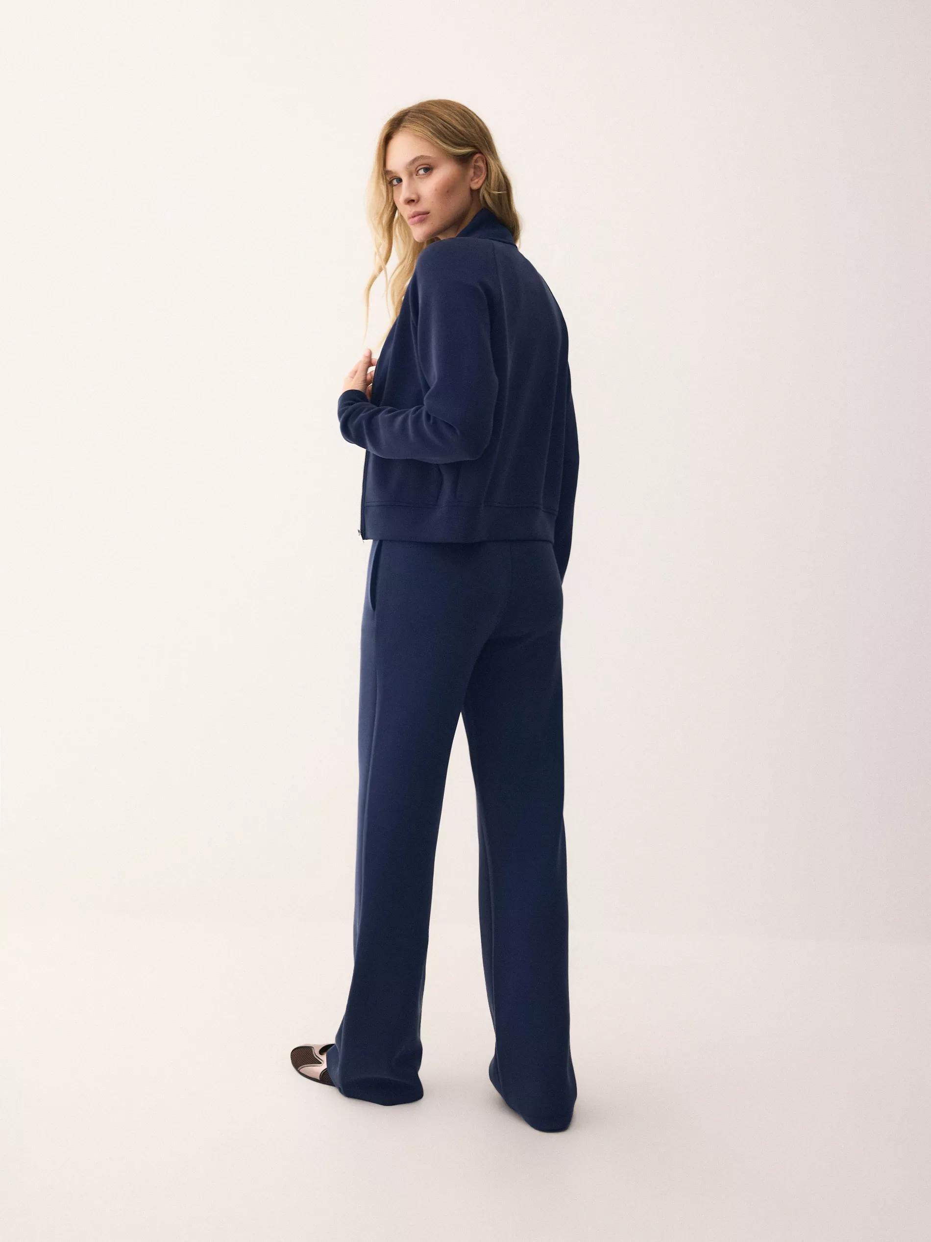 Navy Zip Up Sweatshirt With Stand Up Collar, Navy, large image number 4