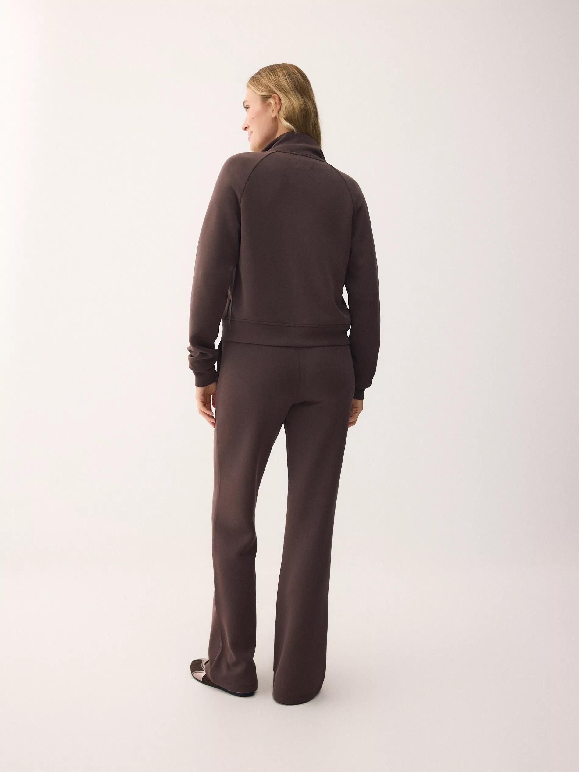 Brown Zip Up Sweatshirt With Stand Up Collar, Brown, large image number 3