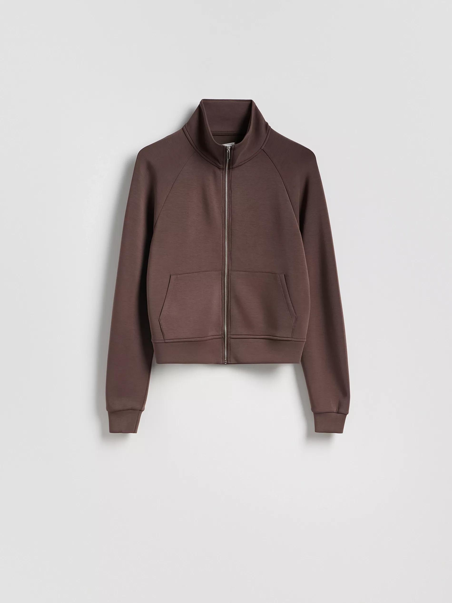 Brown Zip Up Sweatshirt With Stand Up Collar, Brown, large image number 4