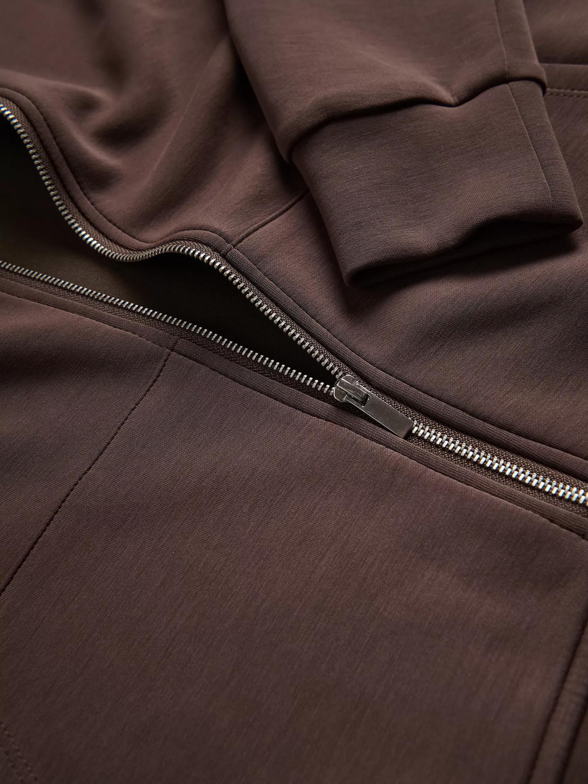 Brown Zip Up Sweatshirt With Stand Up Collar, Brown, large image number 5